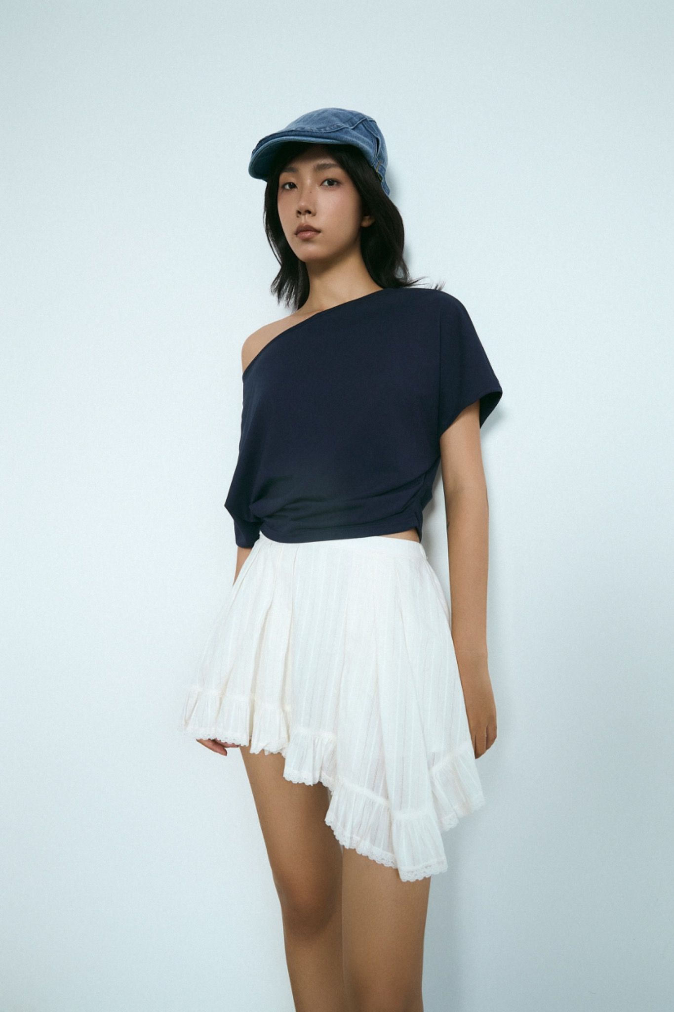Navy Boat Neck Top