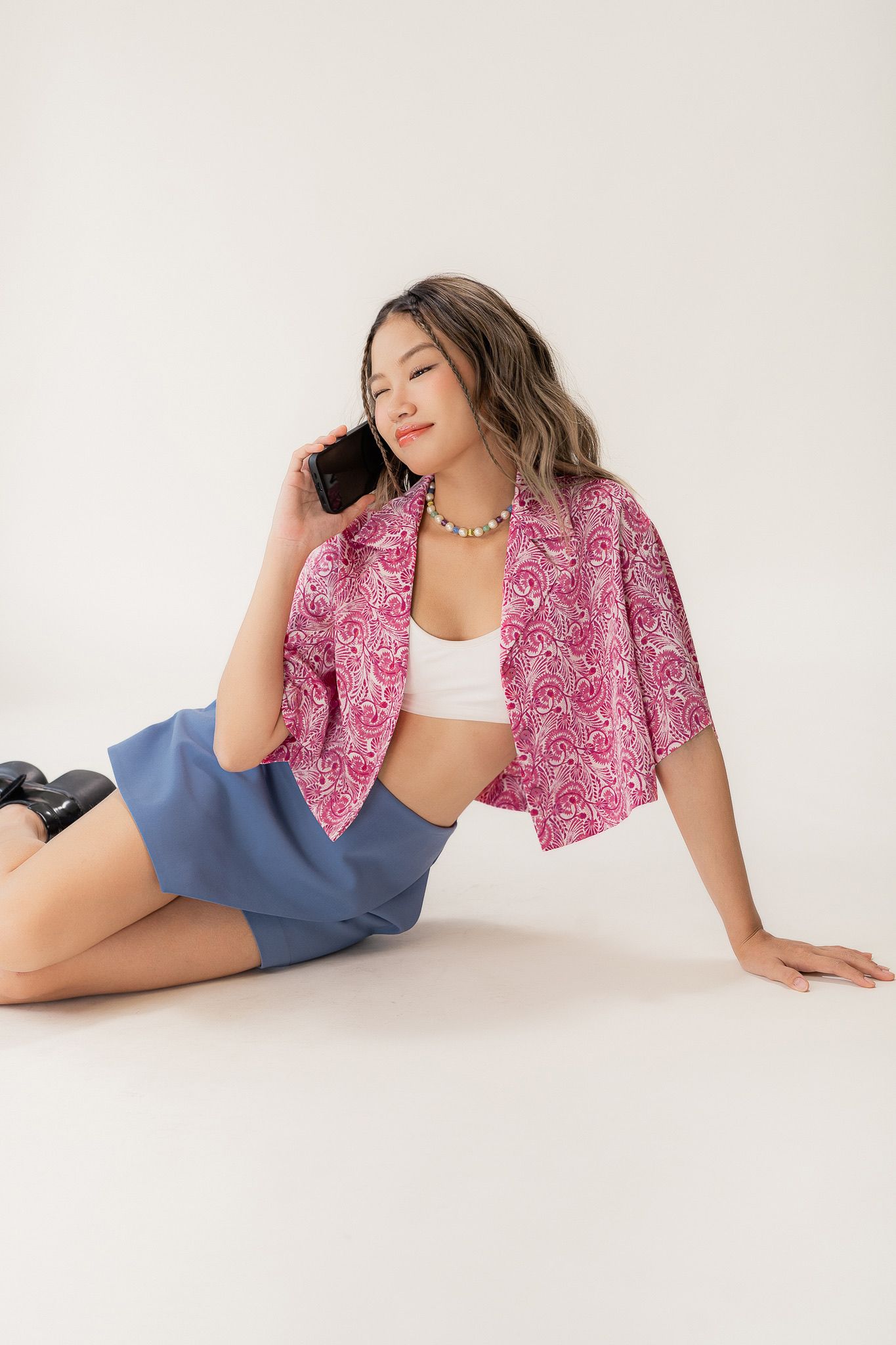  Floral Silk Crop Shirt 