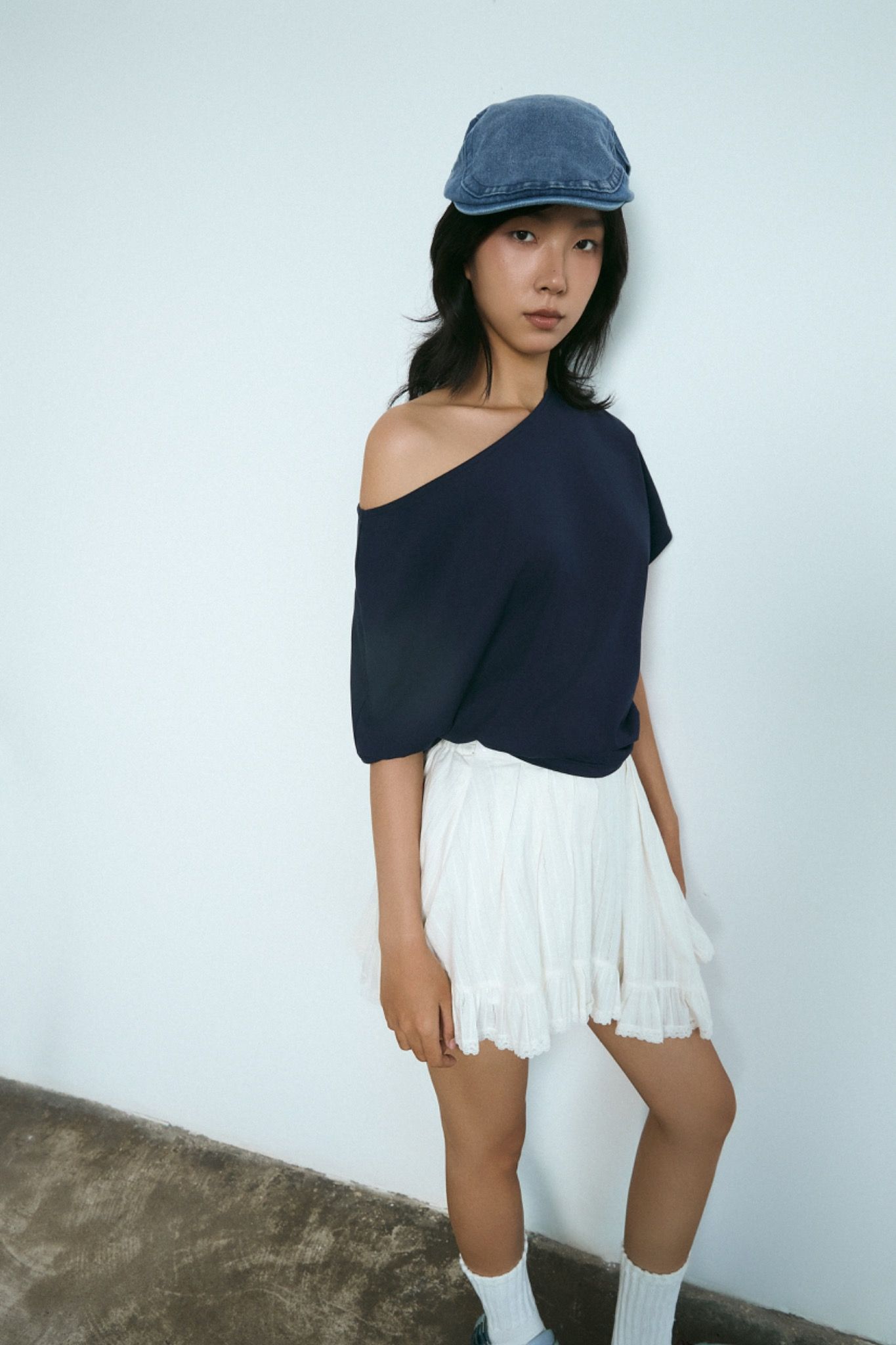 Navy Boat Neck Top