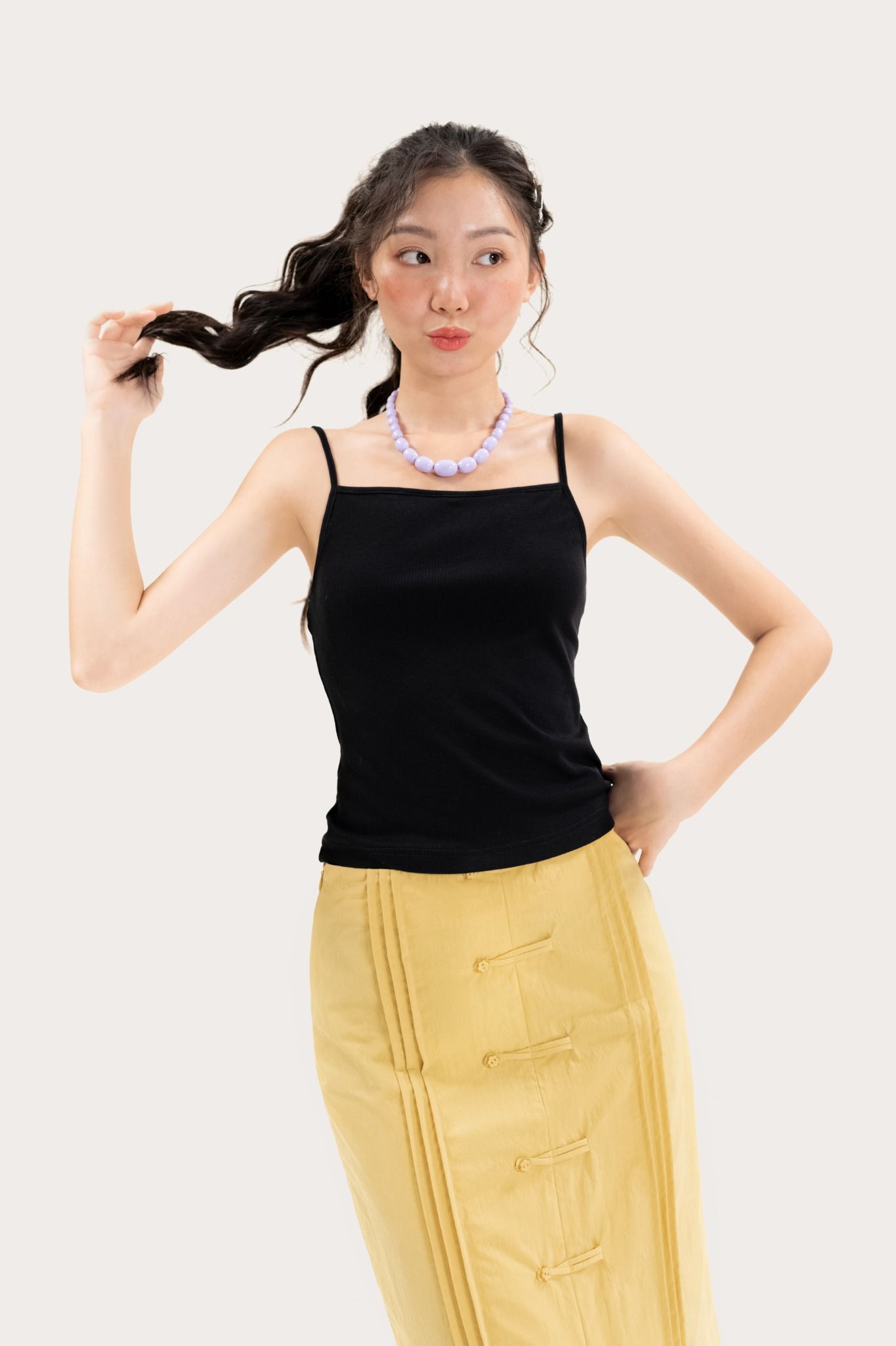  Yellow Buttons Parachute Midi Skirt 