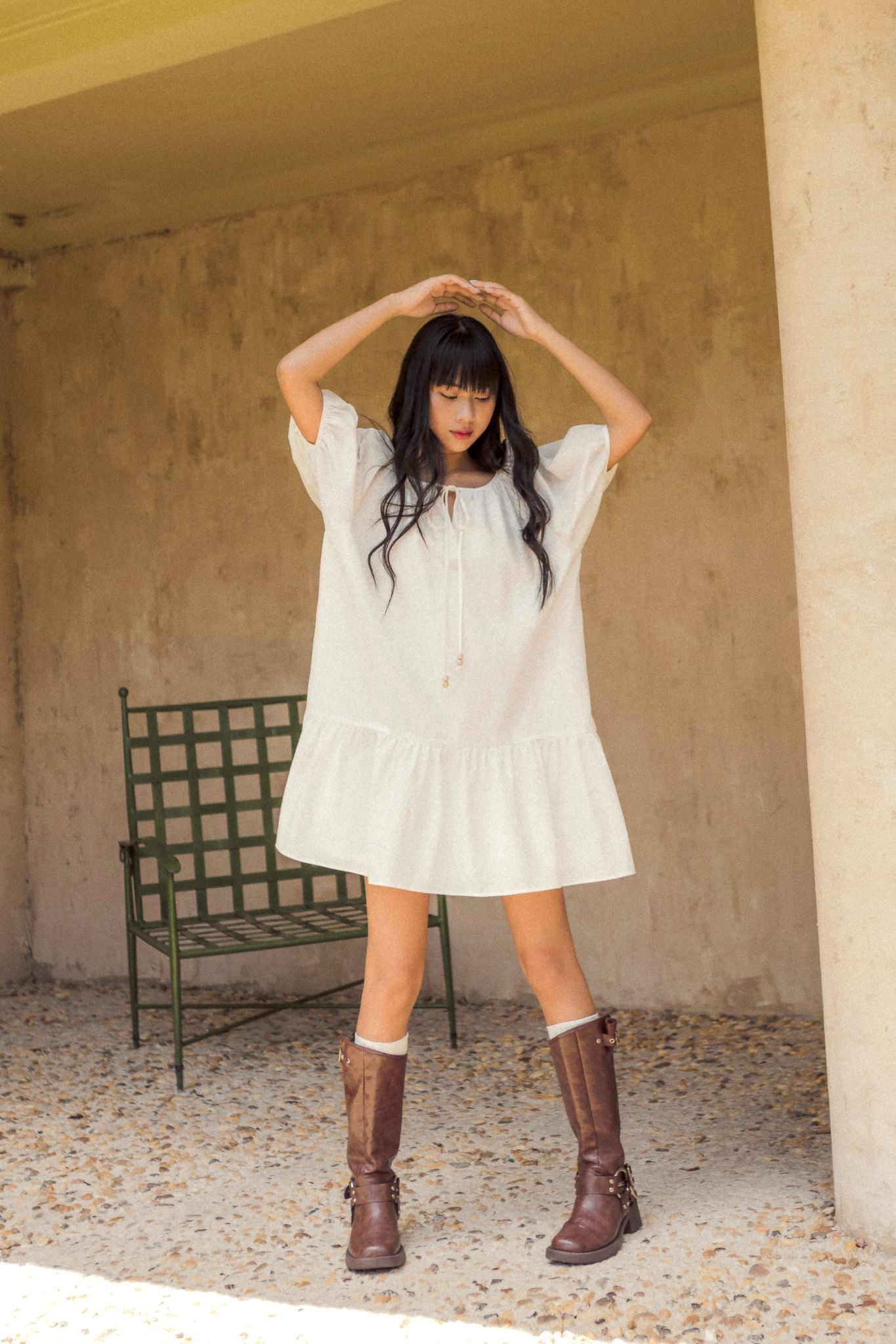  White Puff Sleeve Babydoll Dress 