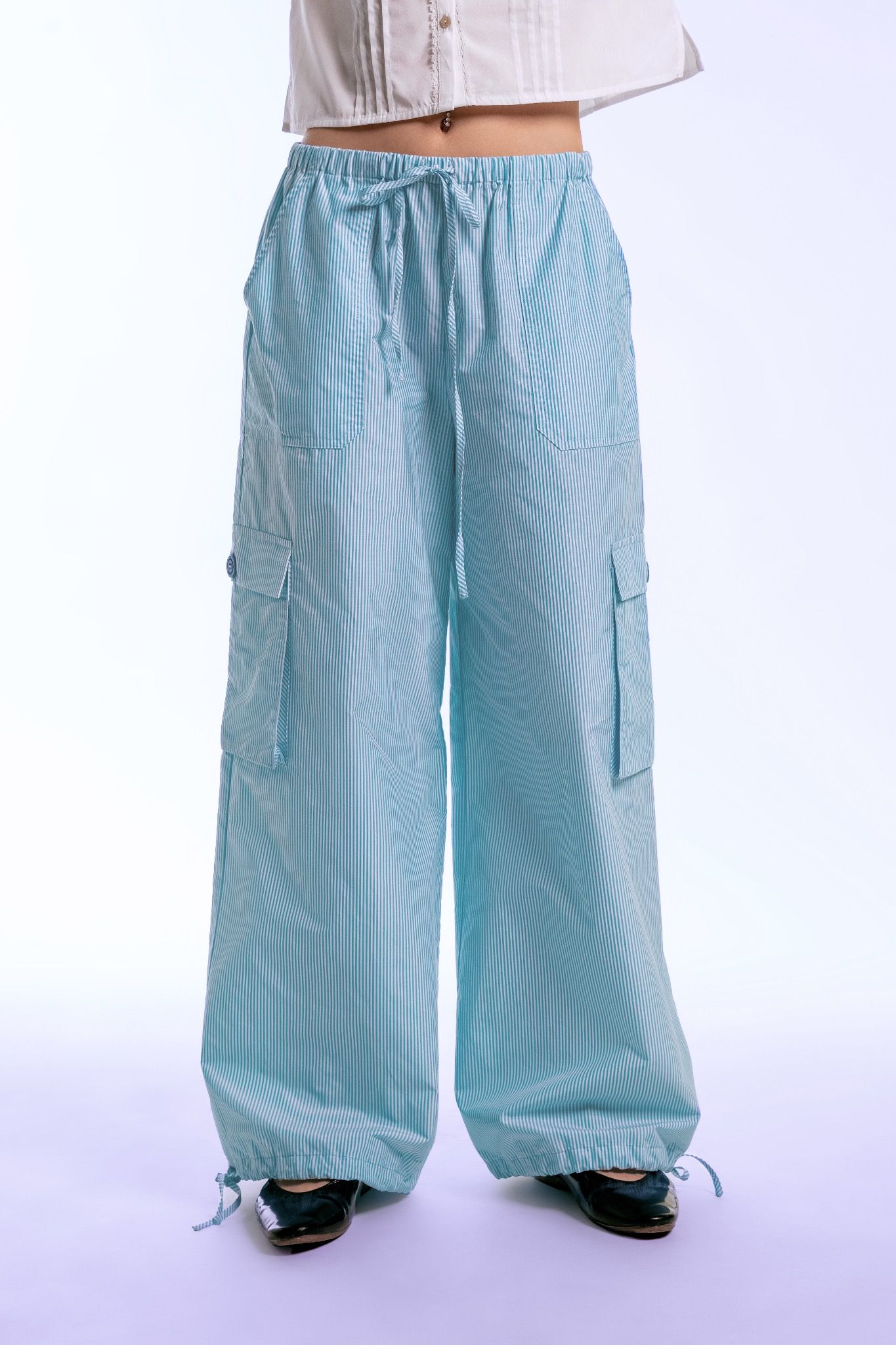 Baby Blue Striped Cargo Pants
