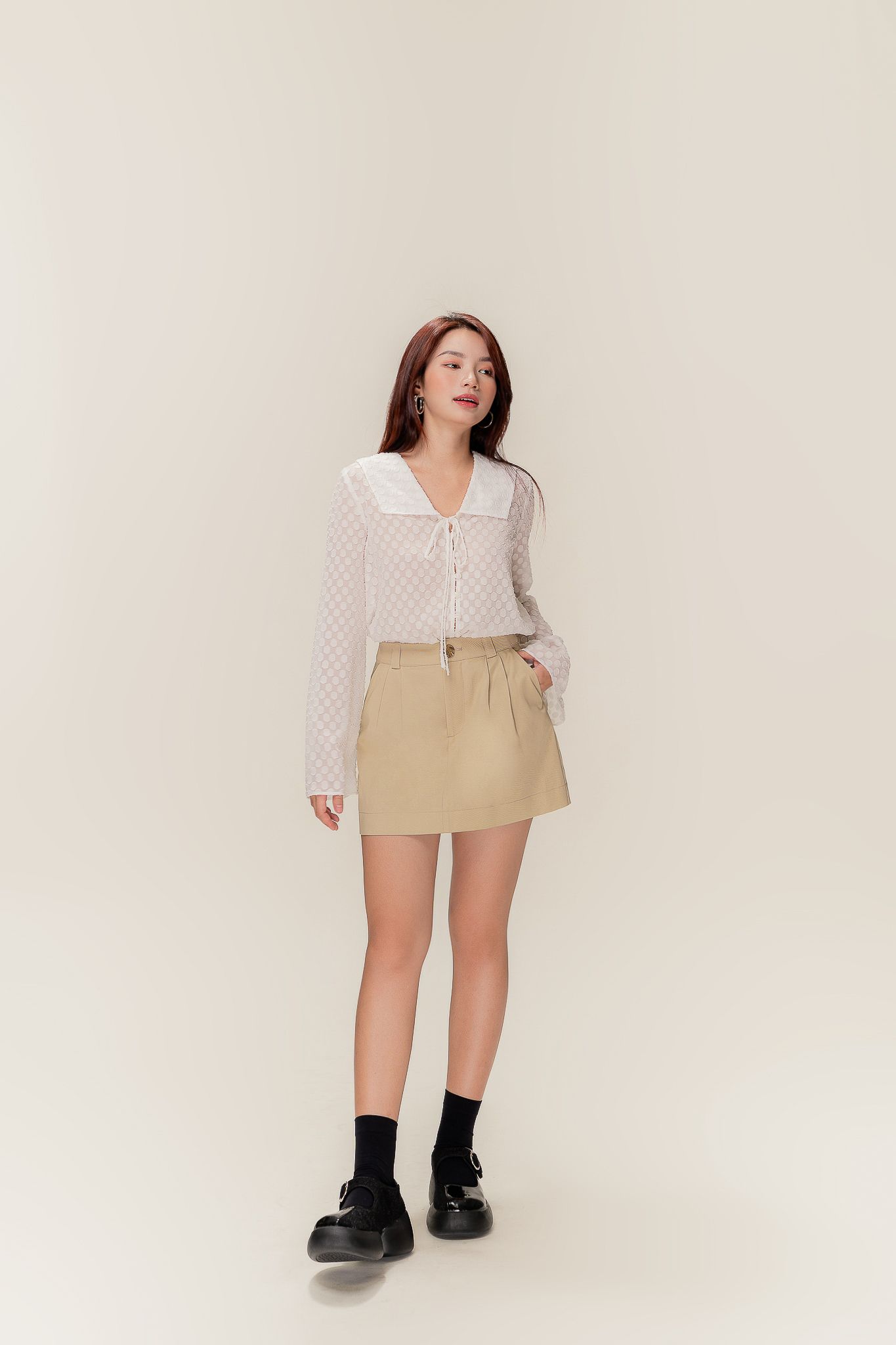  A-line Khaki Mini Skirt 