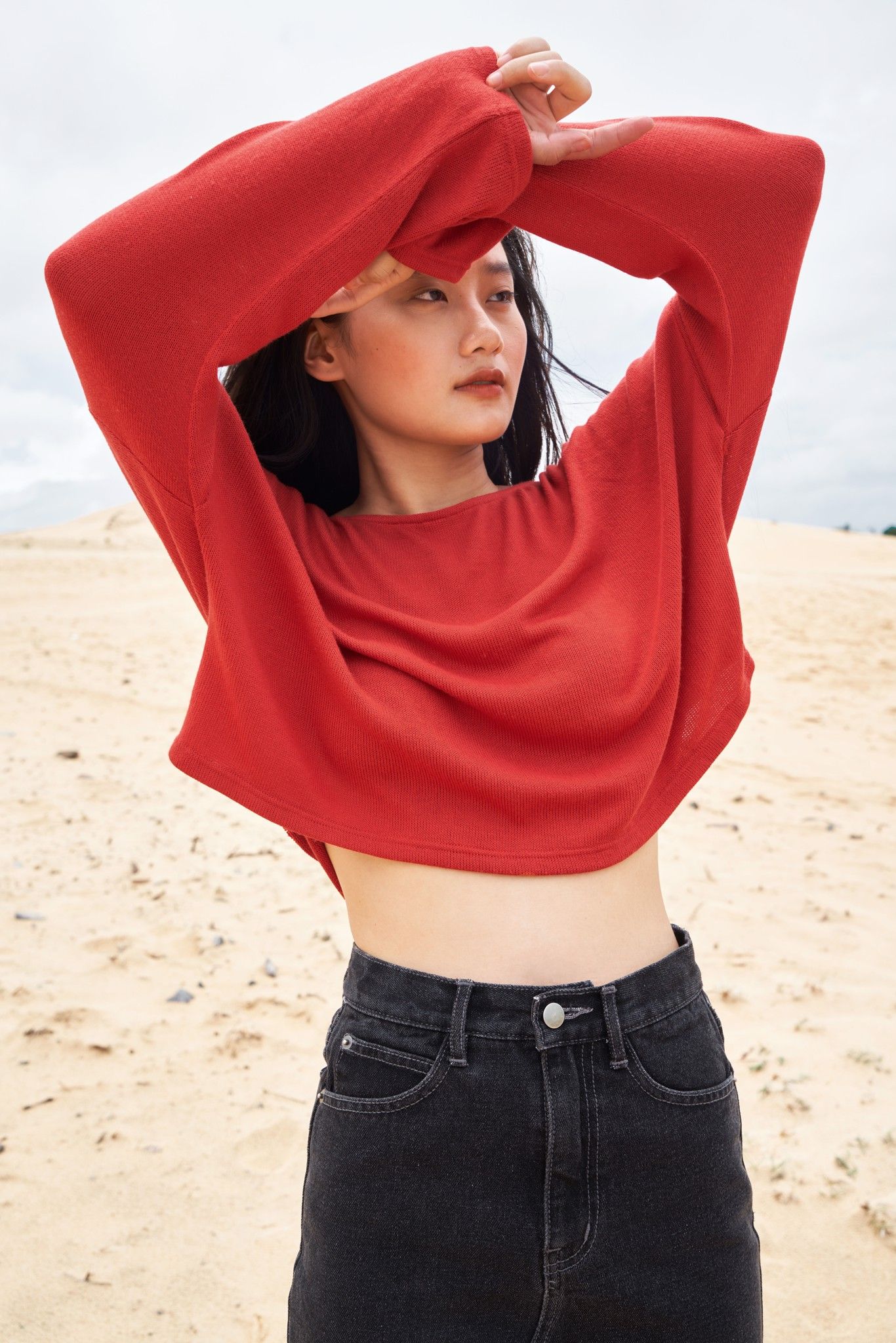Red Knitted Long Sleeve Top