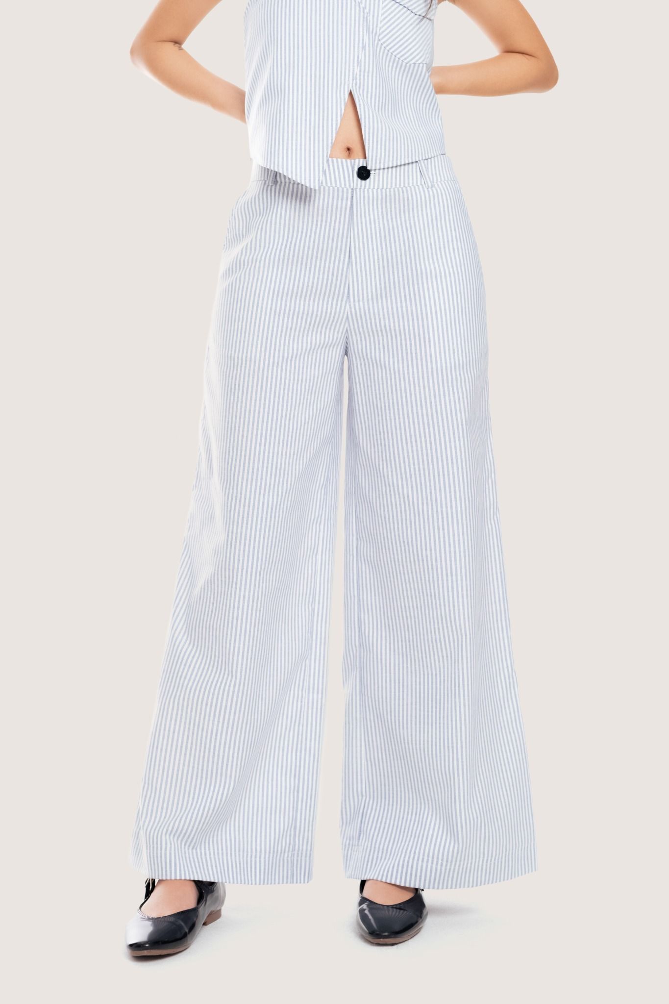  Blue Striped Wide Leg Trousers 