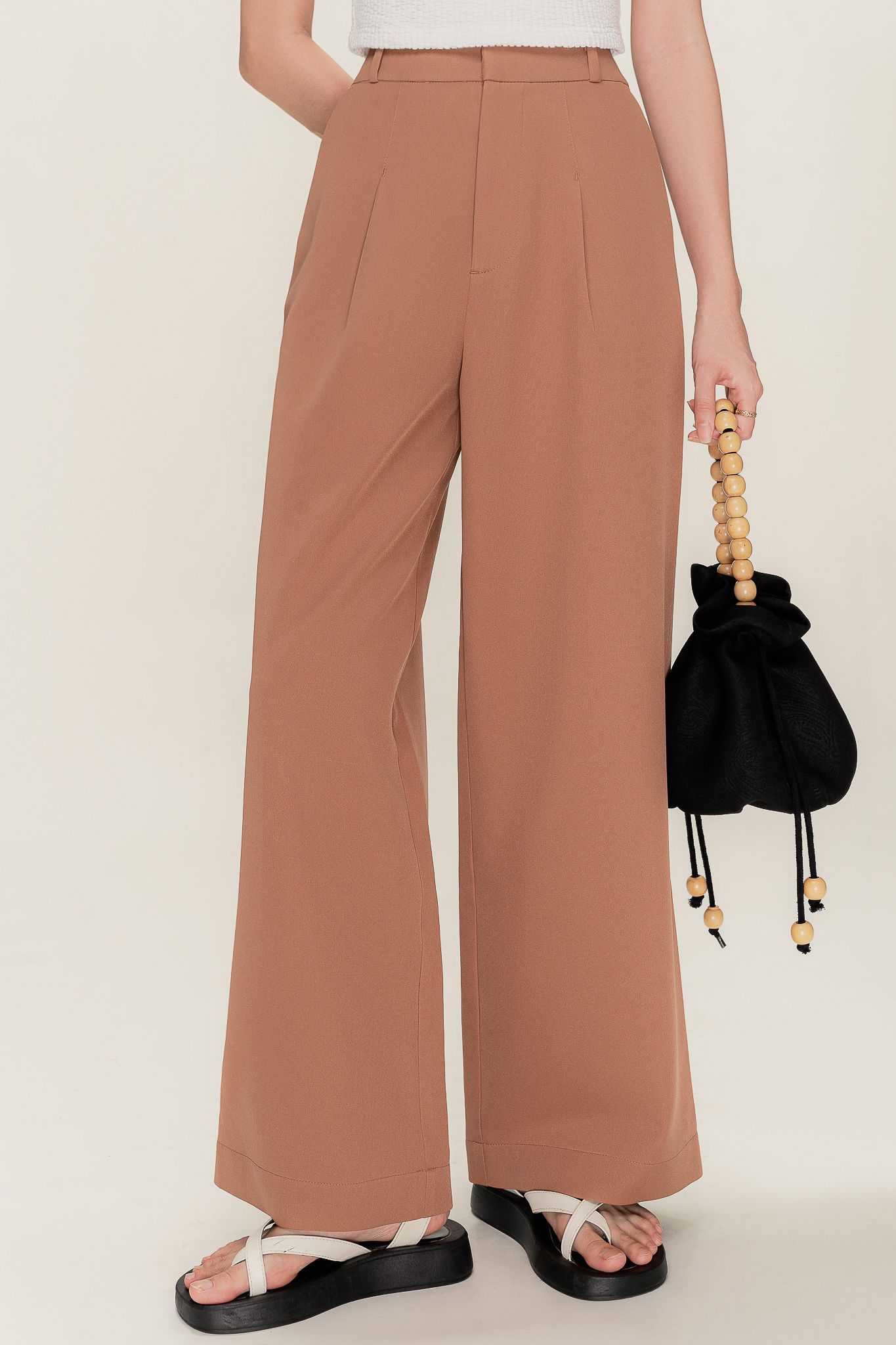 Brown Pleated Wide Leg Trousers 