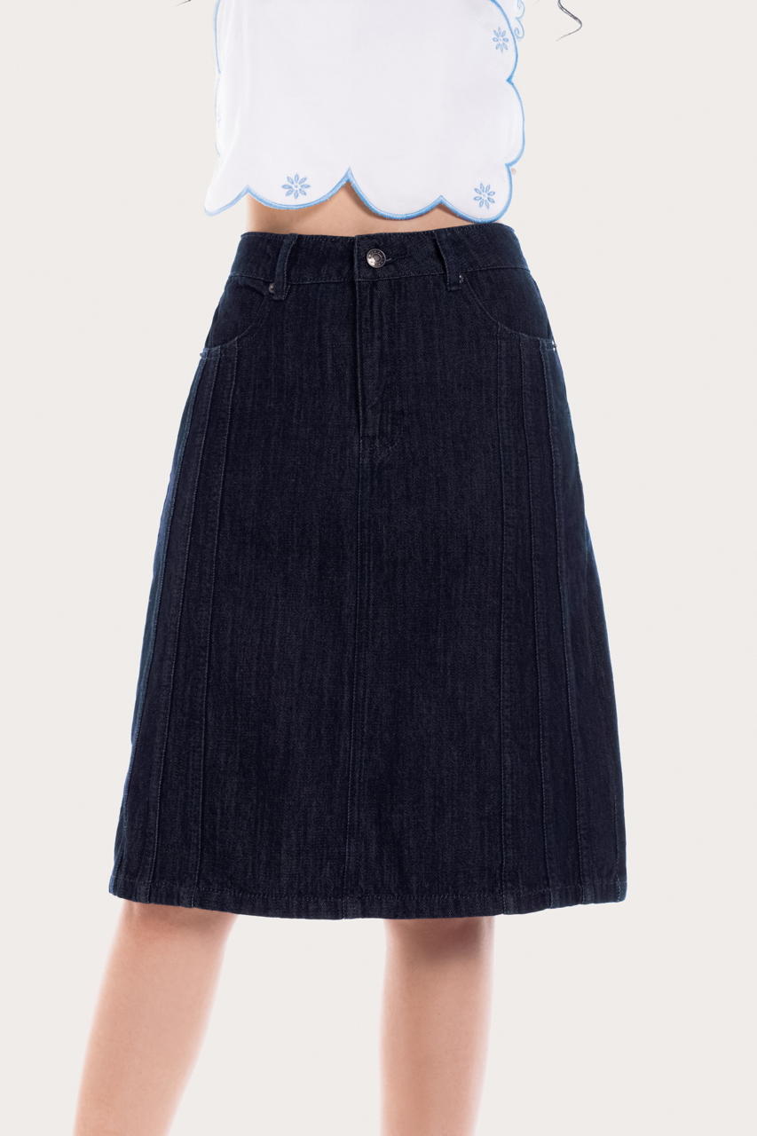  Indigo Denim Midi Skirt 