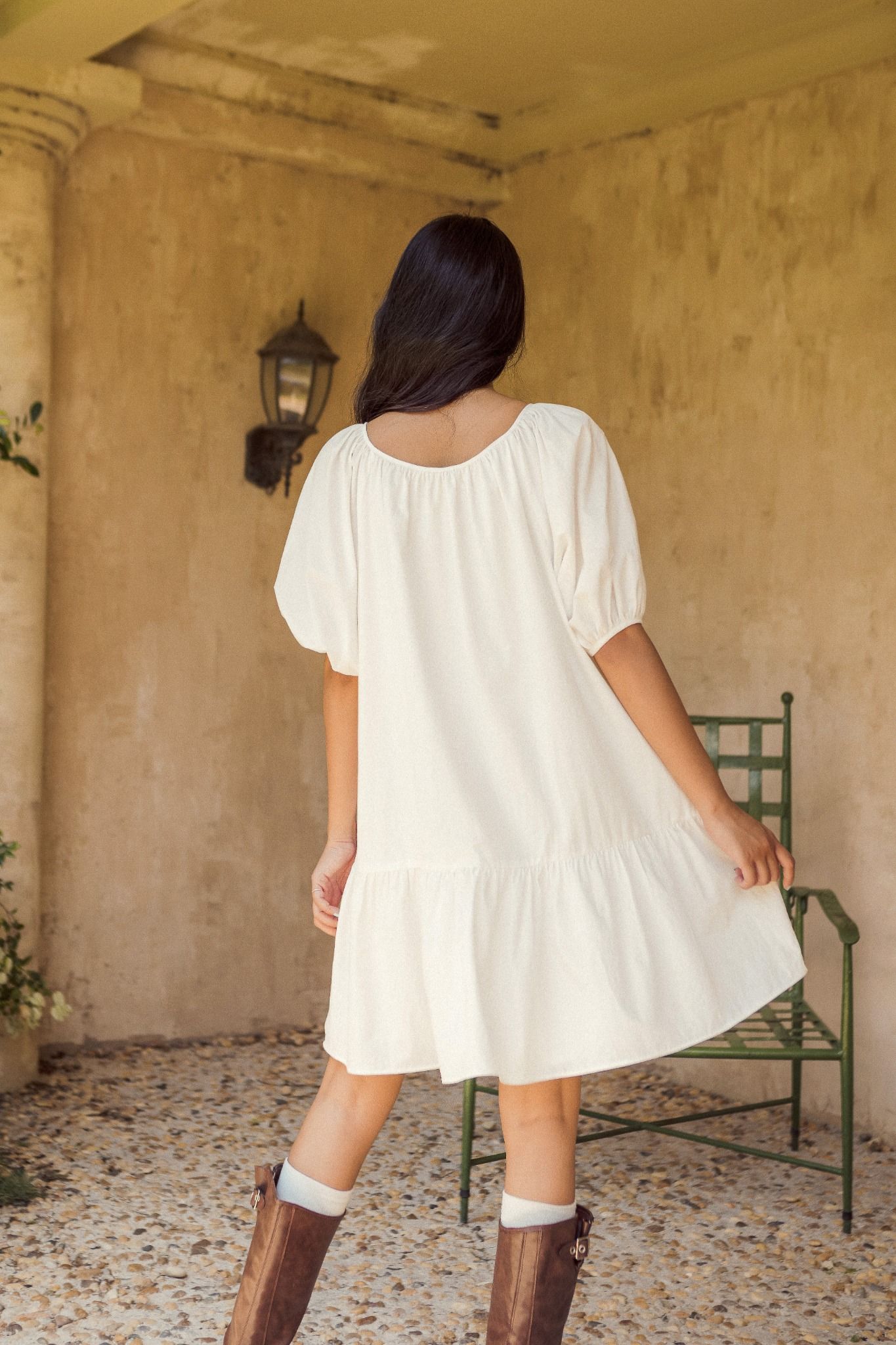  White Puff Sleeve Babydoll Dress 