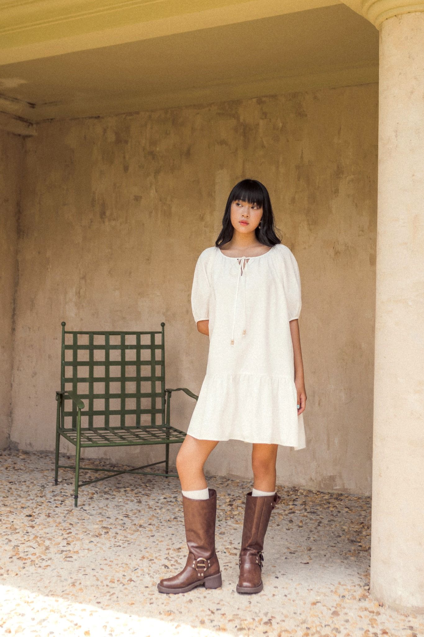 White Puff Sleeve Babydoll Dress