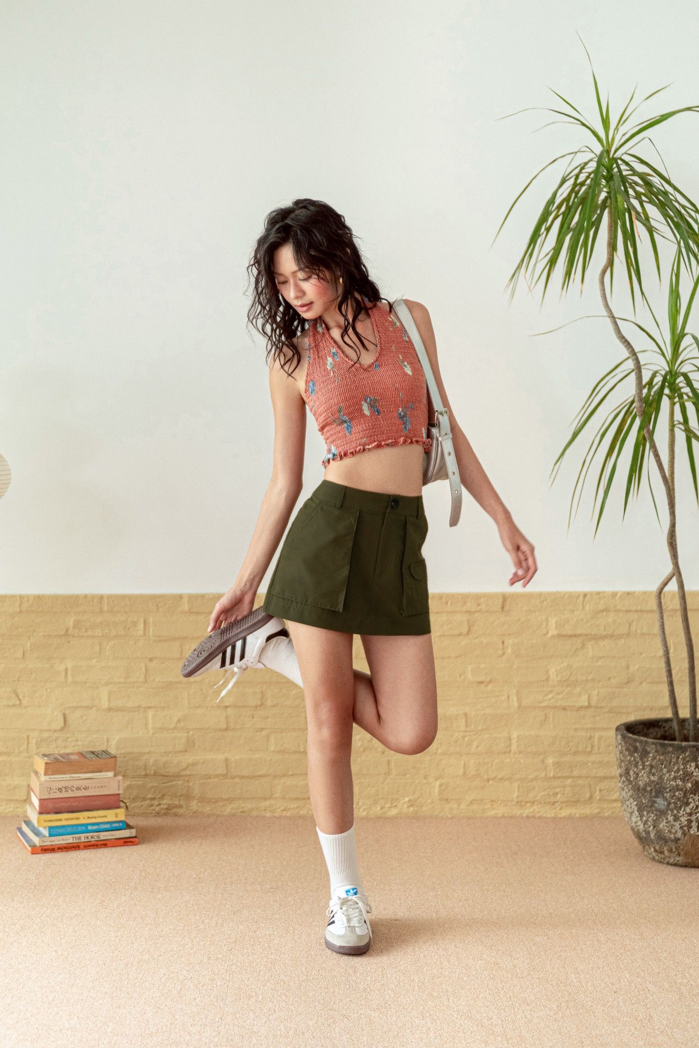 Army Green Parachute Mini Cargo Skirt