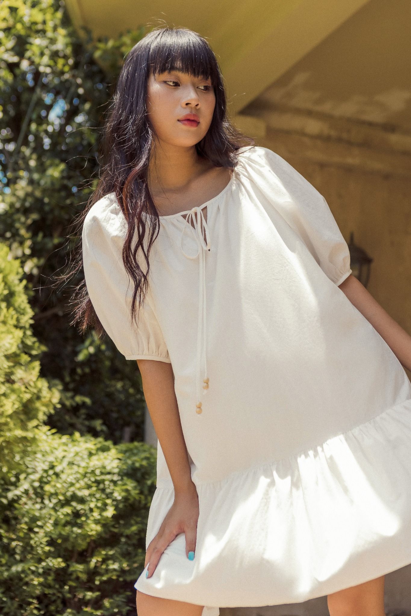  White Puff Sleeve Babydoll Dress 