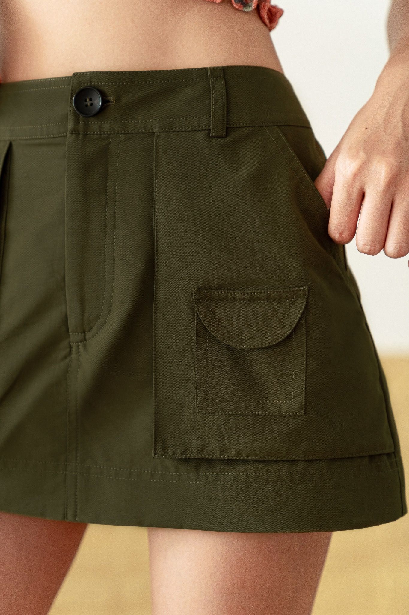 Army Green Parachute Mini Cargo Skirt