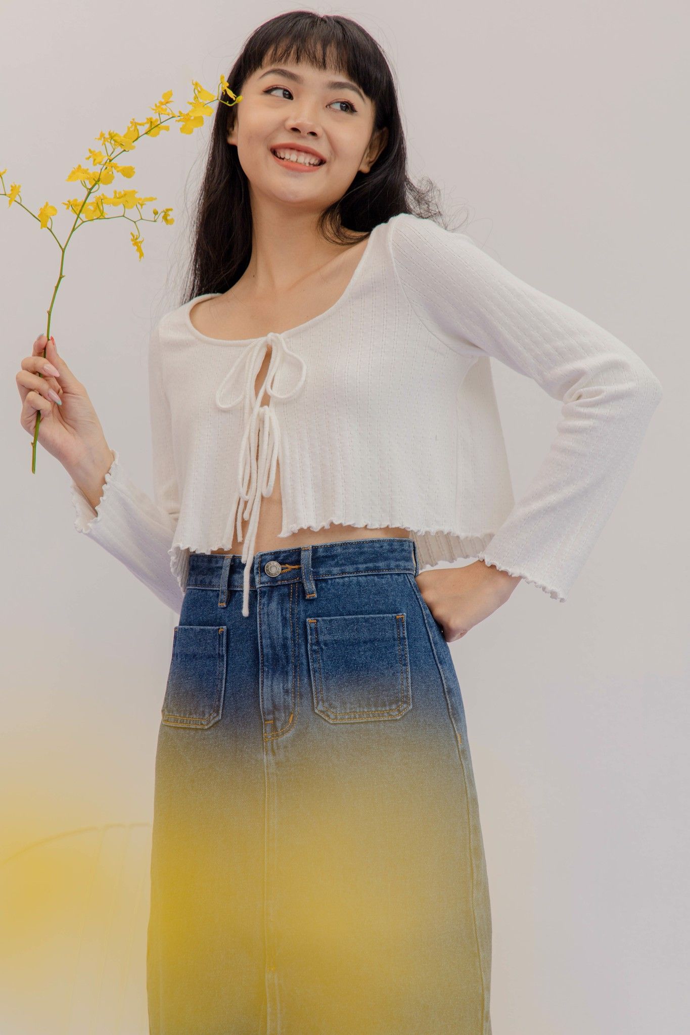 White Tie Font Long Sleeve Top