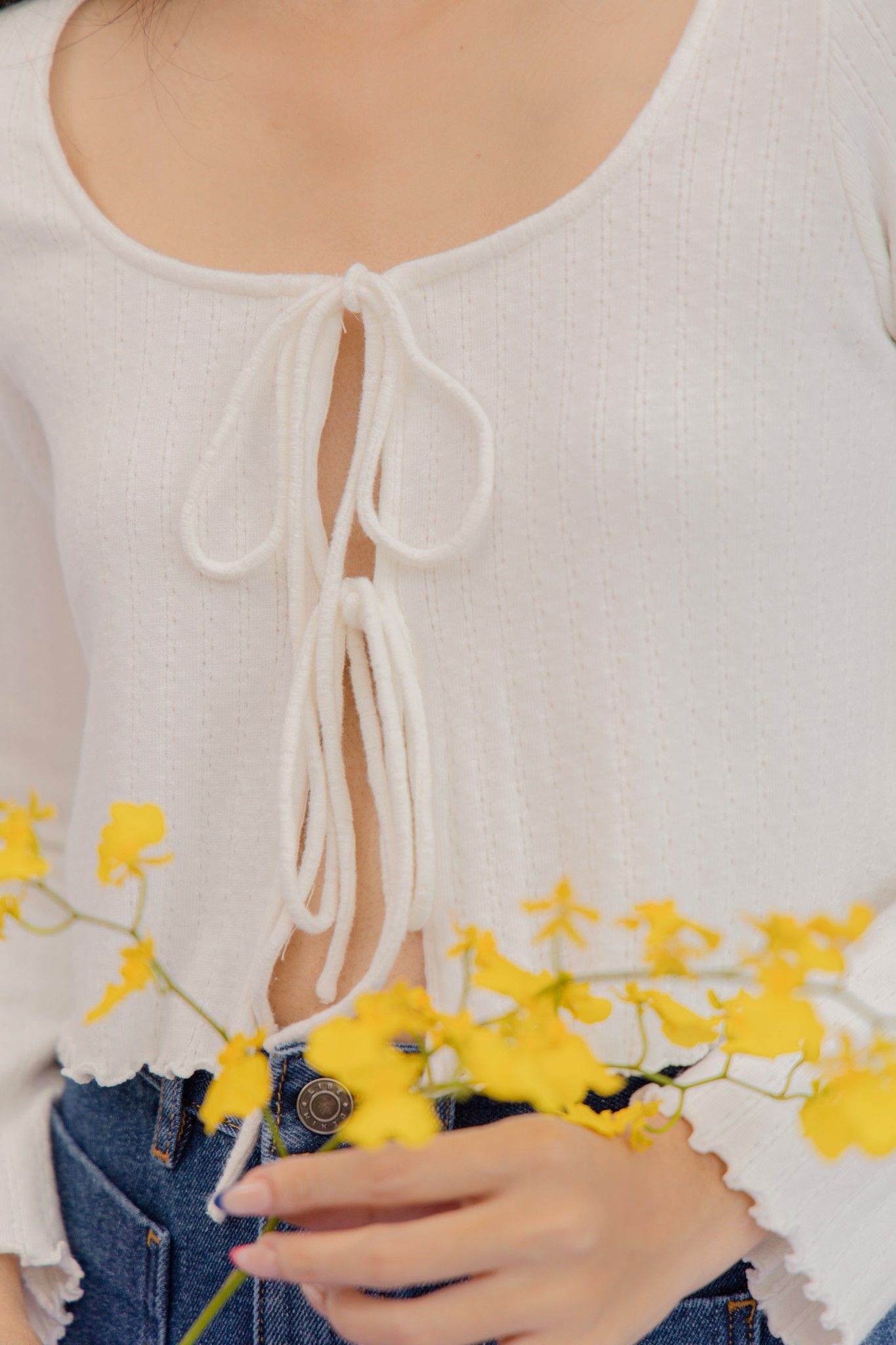White Tie Font Long Sleeve Top