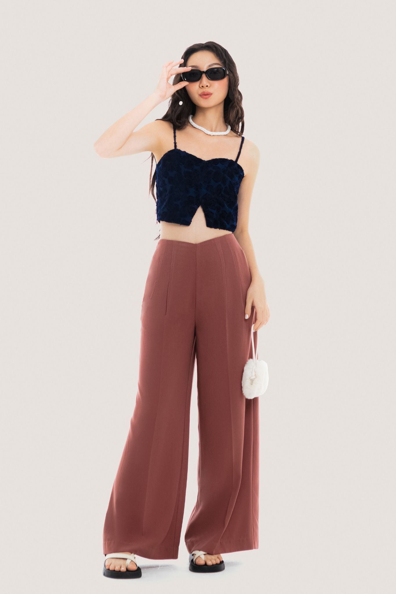  Brown Pleated Straight Leg Trousers 