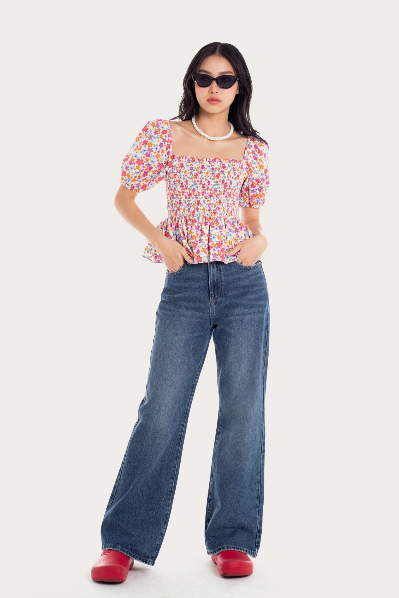  Medium Blue Wash Hight Waist Flared Jeans 