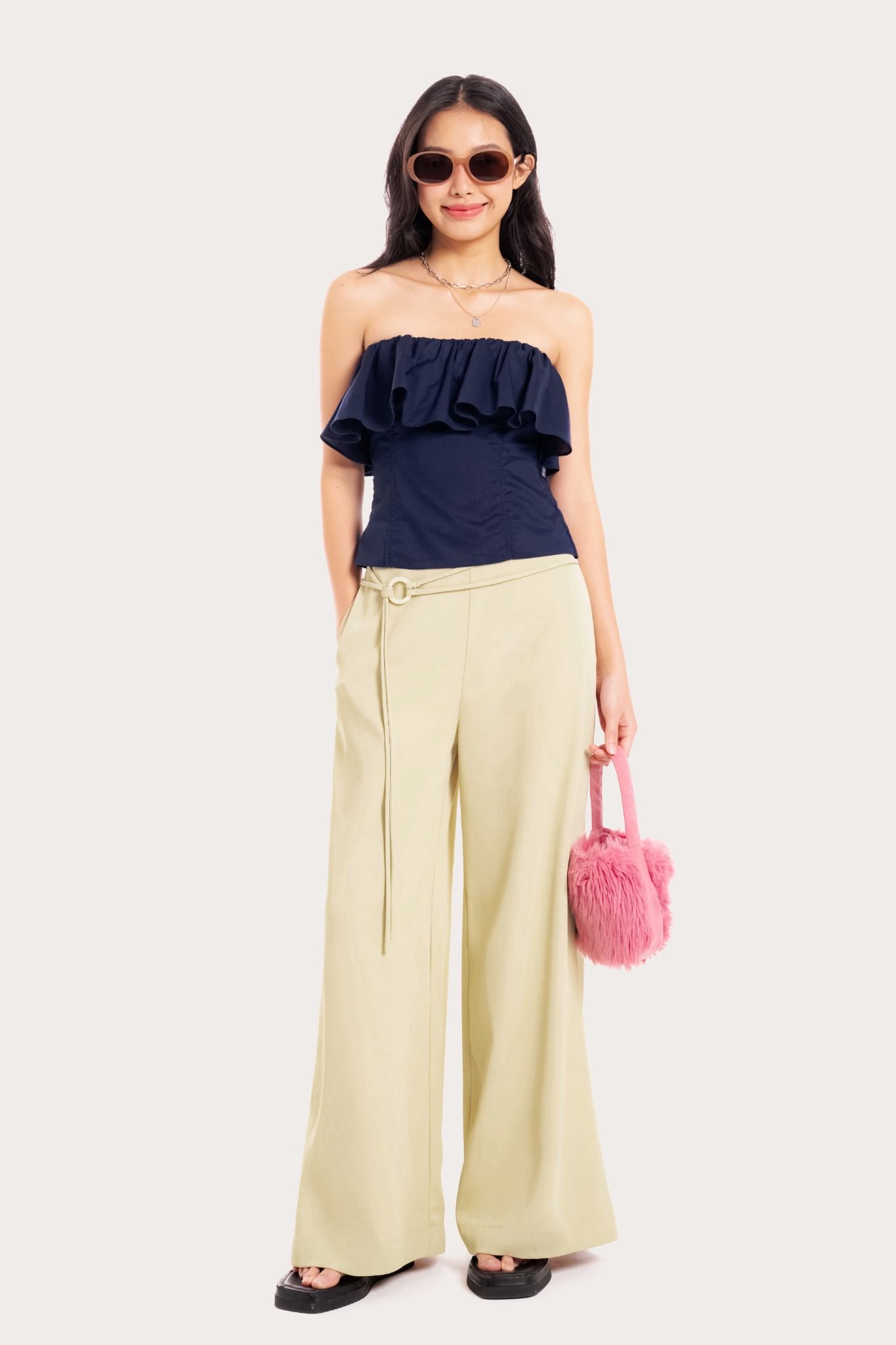  Cool Khaki Strappy Wide Leg Trousers 