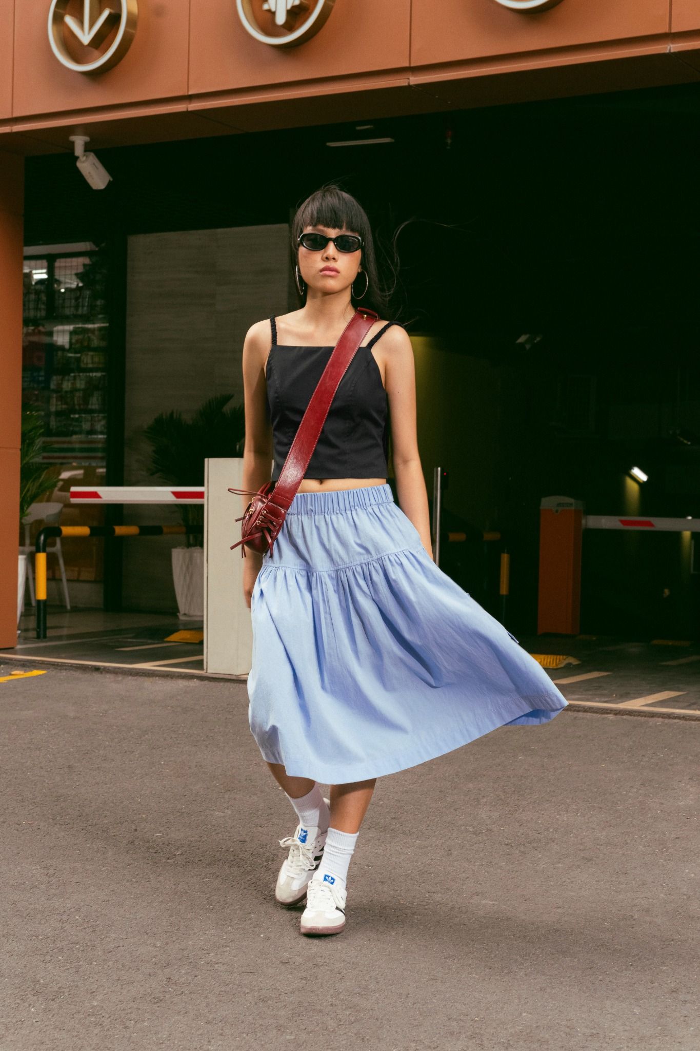 Baby Blue Mid Length Pockets Skirt