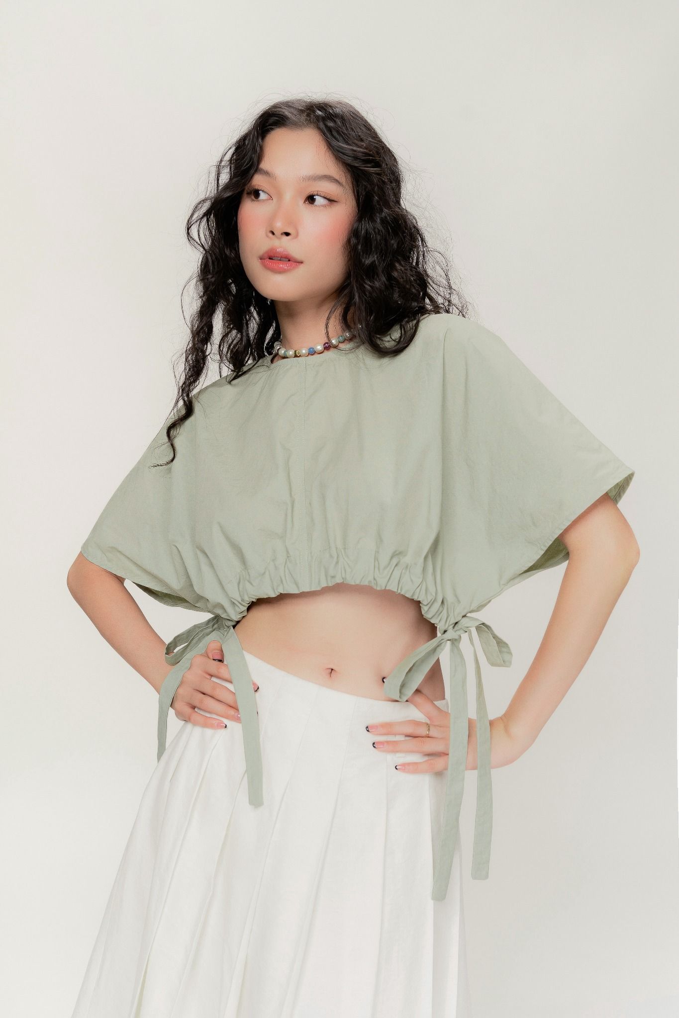 Libe Green Ruched Hem Crop Top