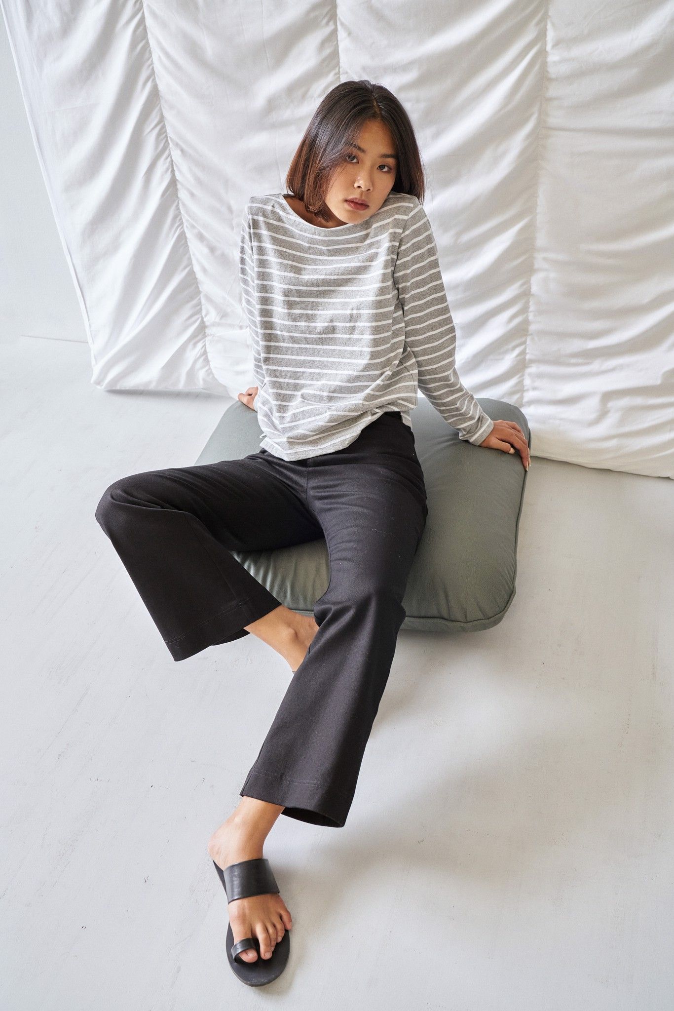 Striped Long Sleeve T-shirt - Grey