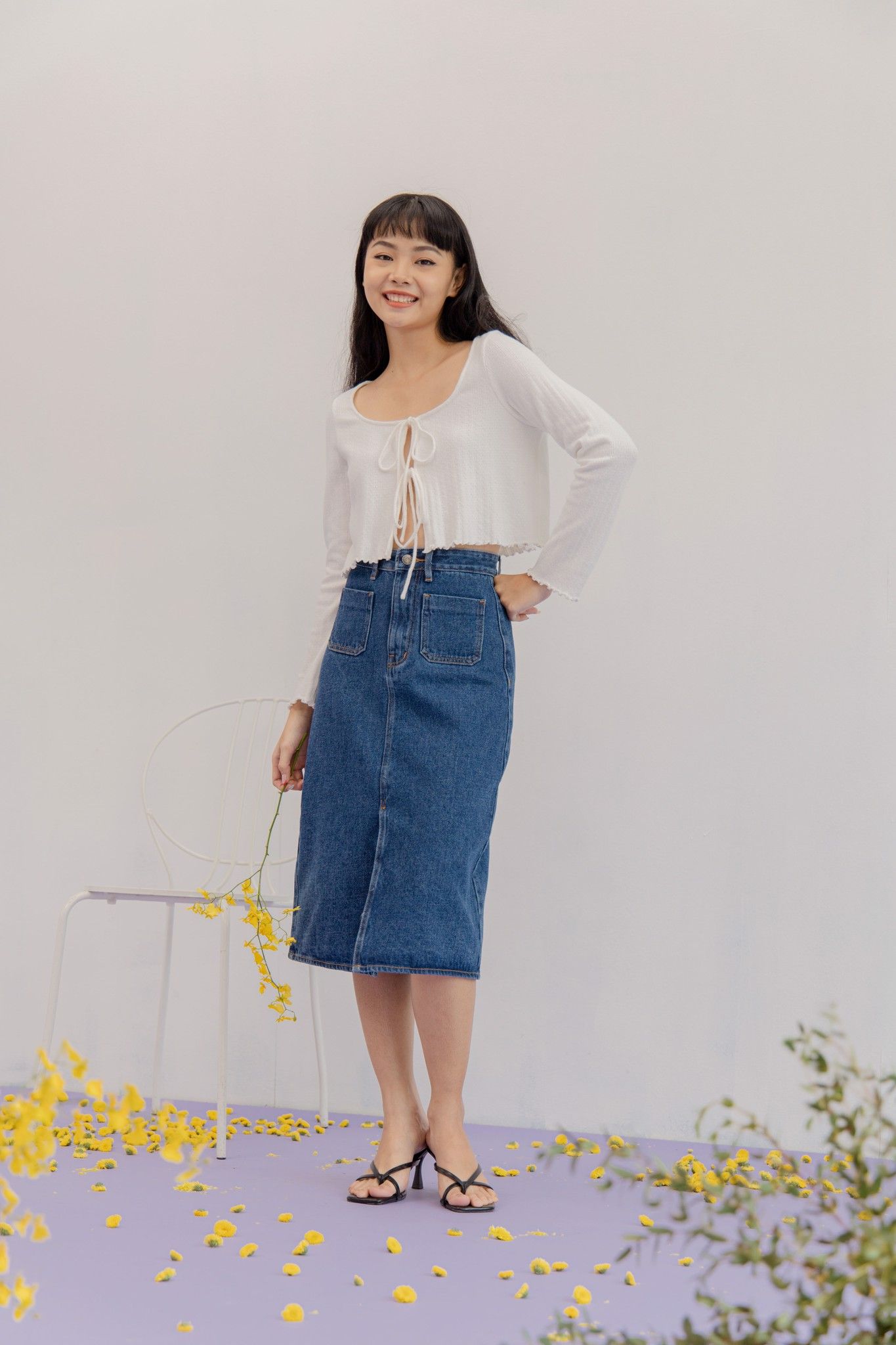 Denim Midi Skirt- Navy