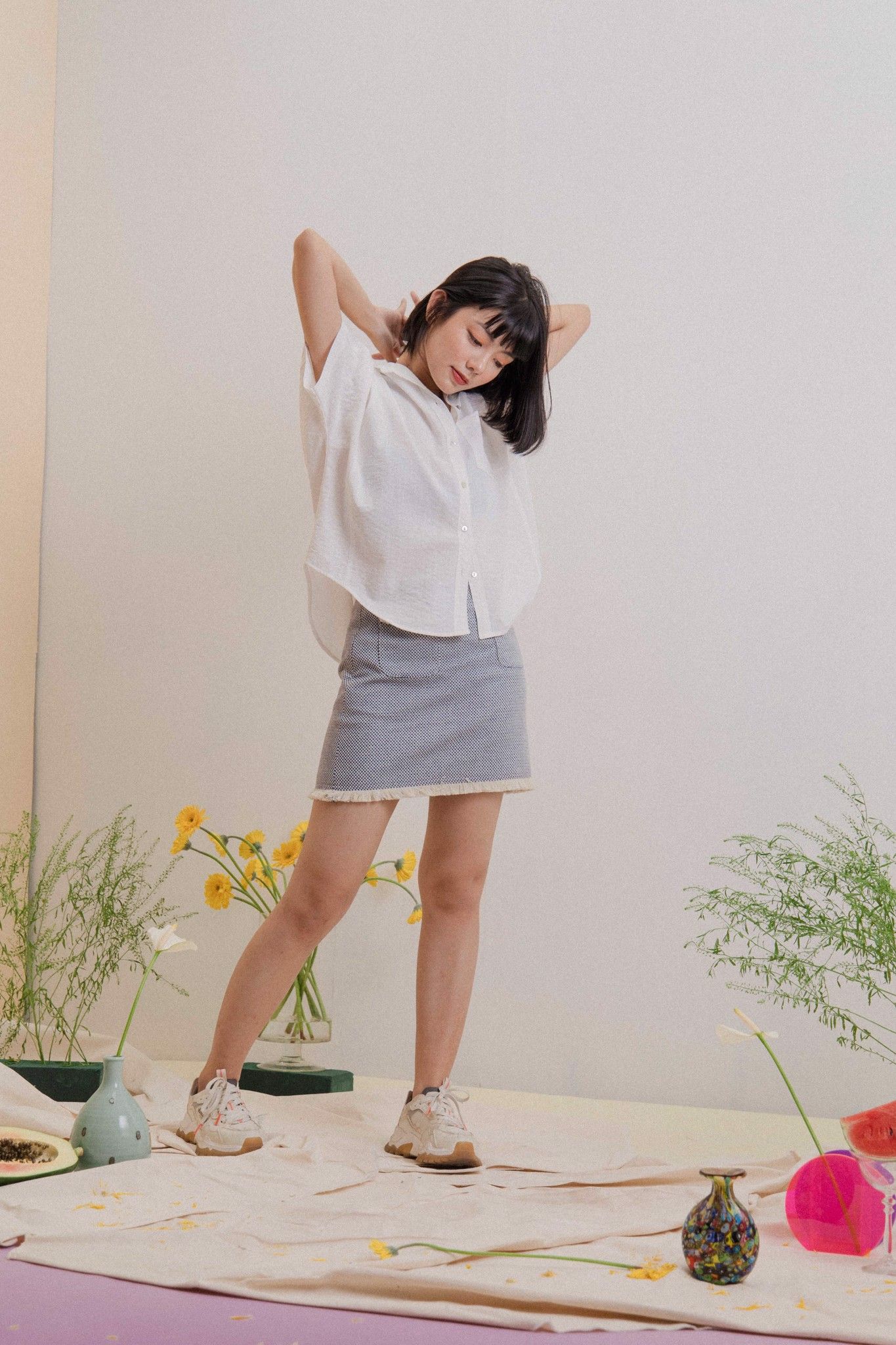 Blue Tweed Midi Skirt