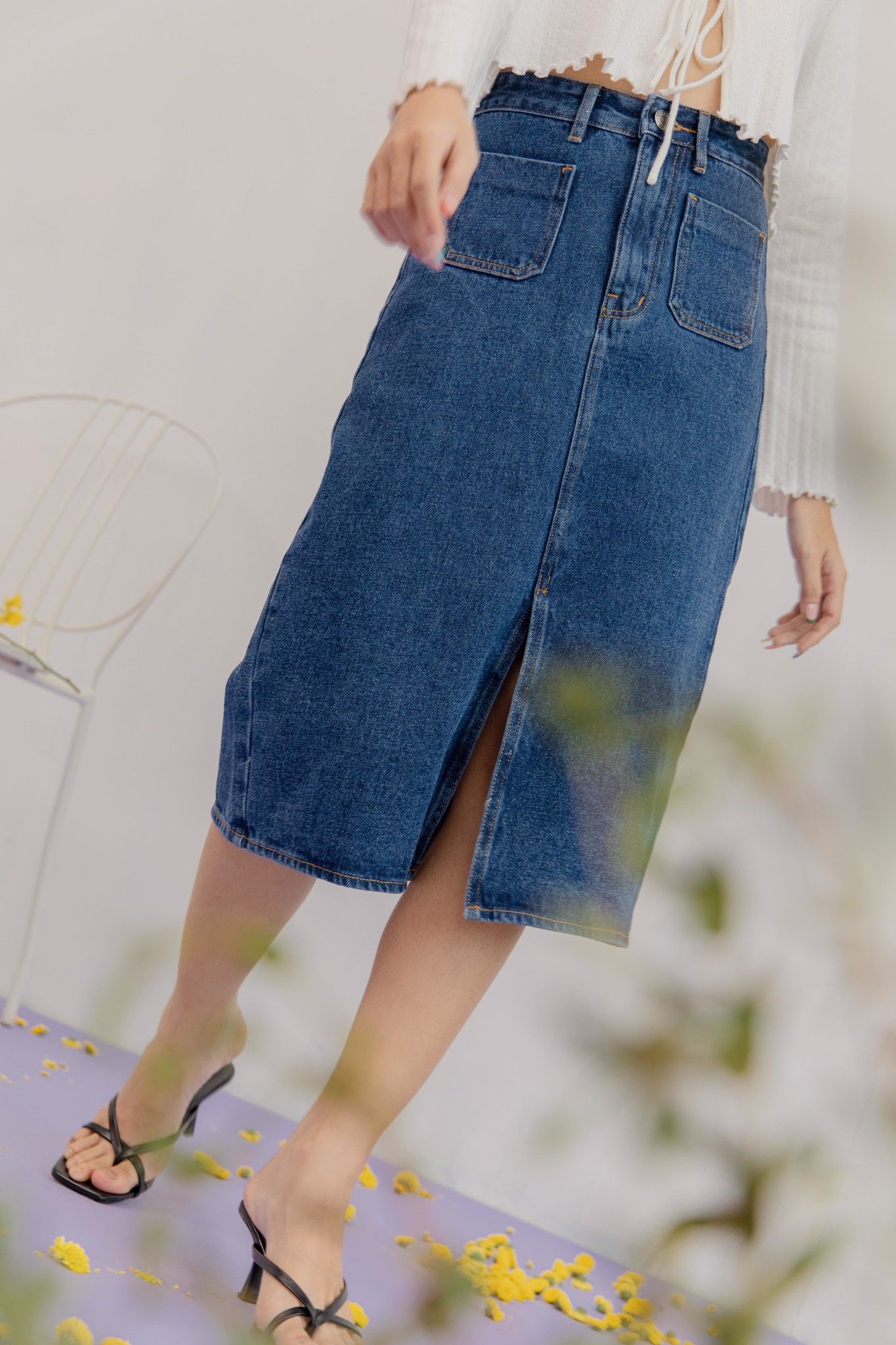 Denim Midi Skirt- Navy