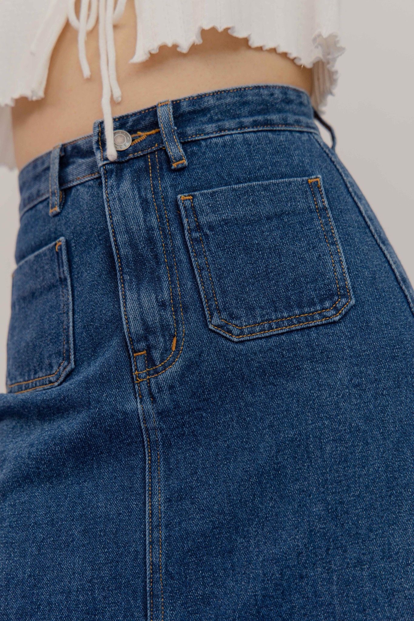 Denim Midi Skirt- Navy