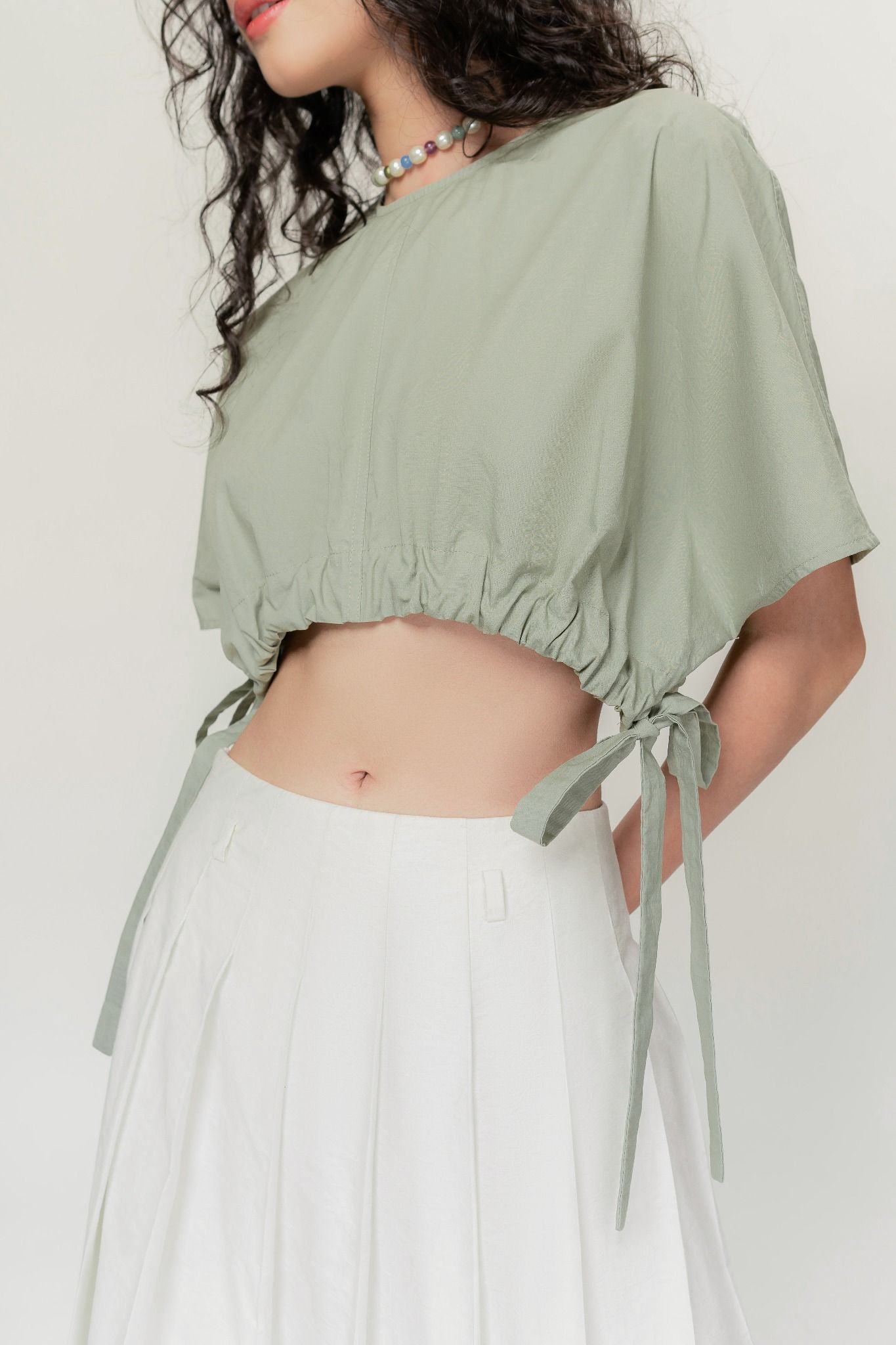 Libe Green Ruched Hem Crop Top