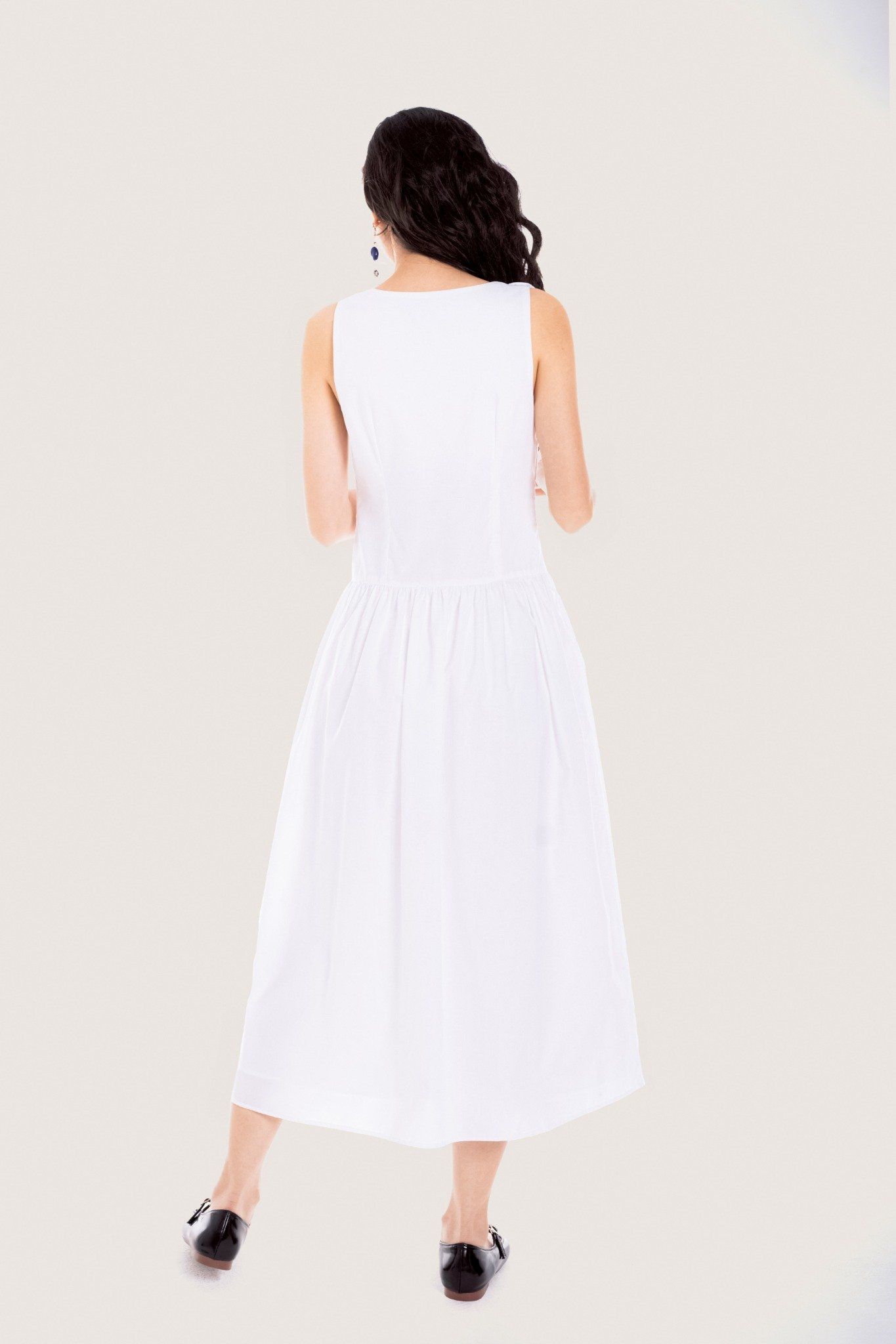 White Floral Embellished Ruffle Midi Dress