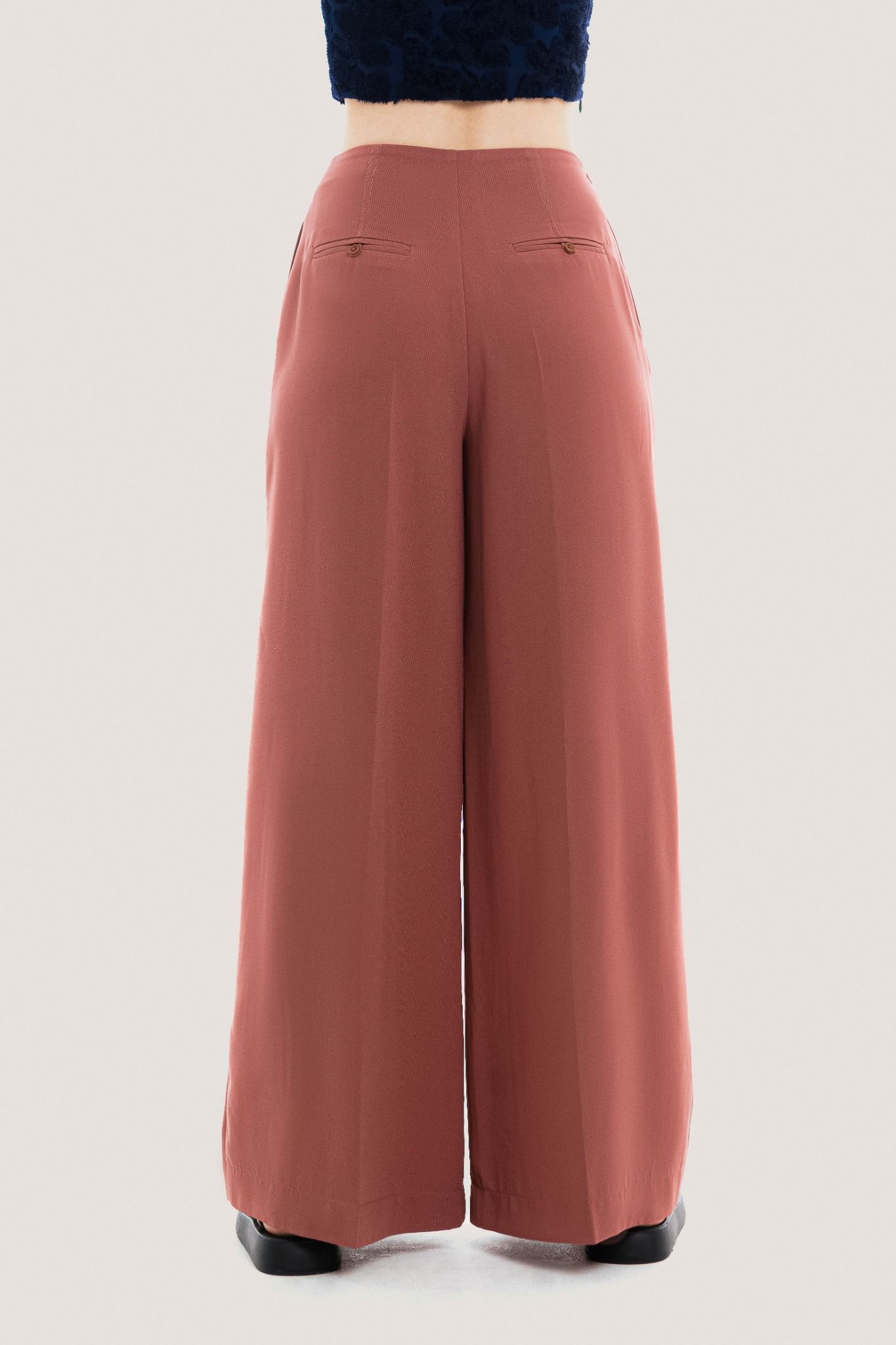  Brown Pleated Straight Leg Trousers 