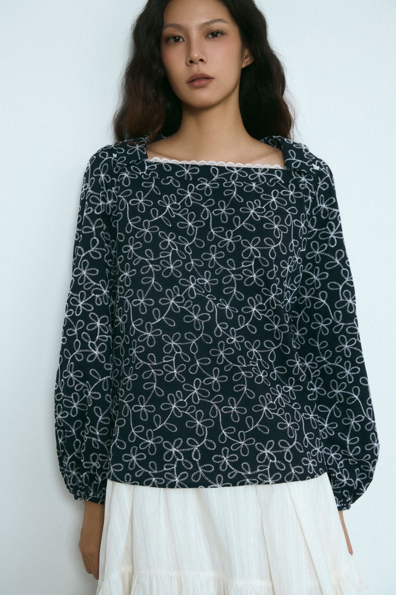 Navy Embroidered Top