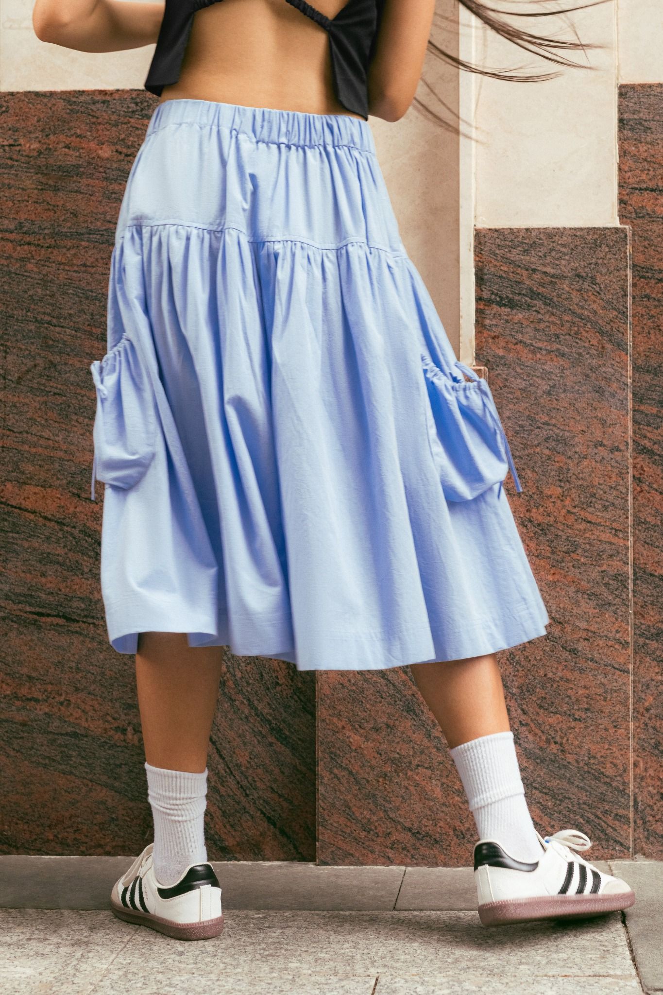 Baby Blue Mid Length Pockets Skirt