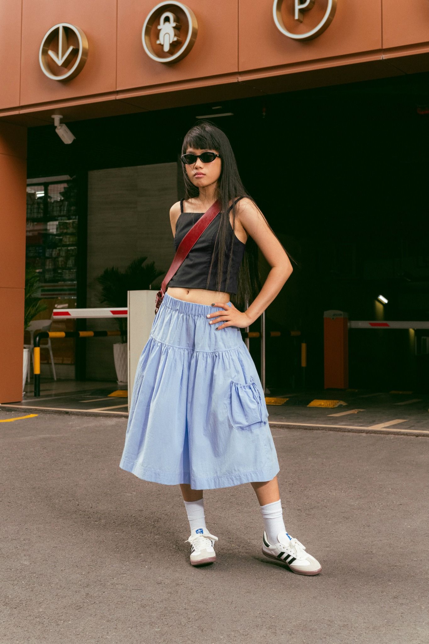 Baby Blue Mid Length Pockets Skirt