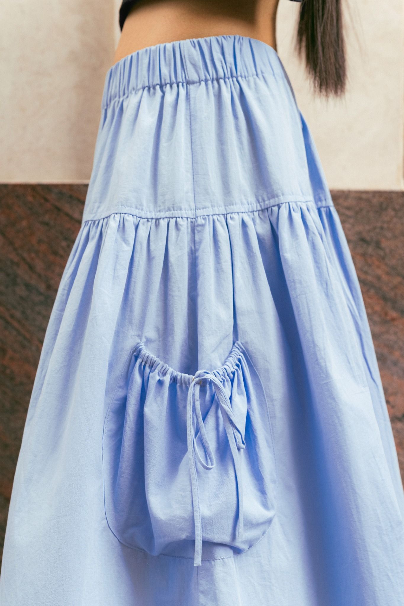 Baby Blue Mid Length Pockets Skirt