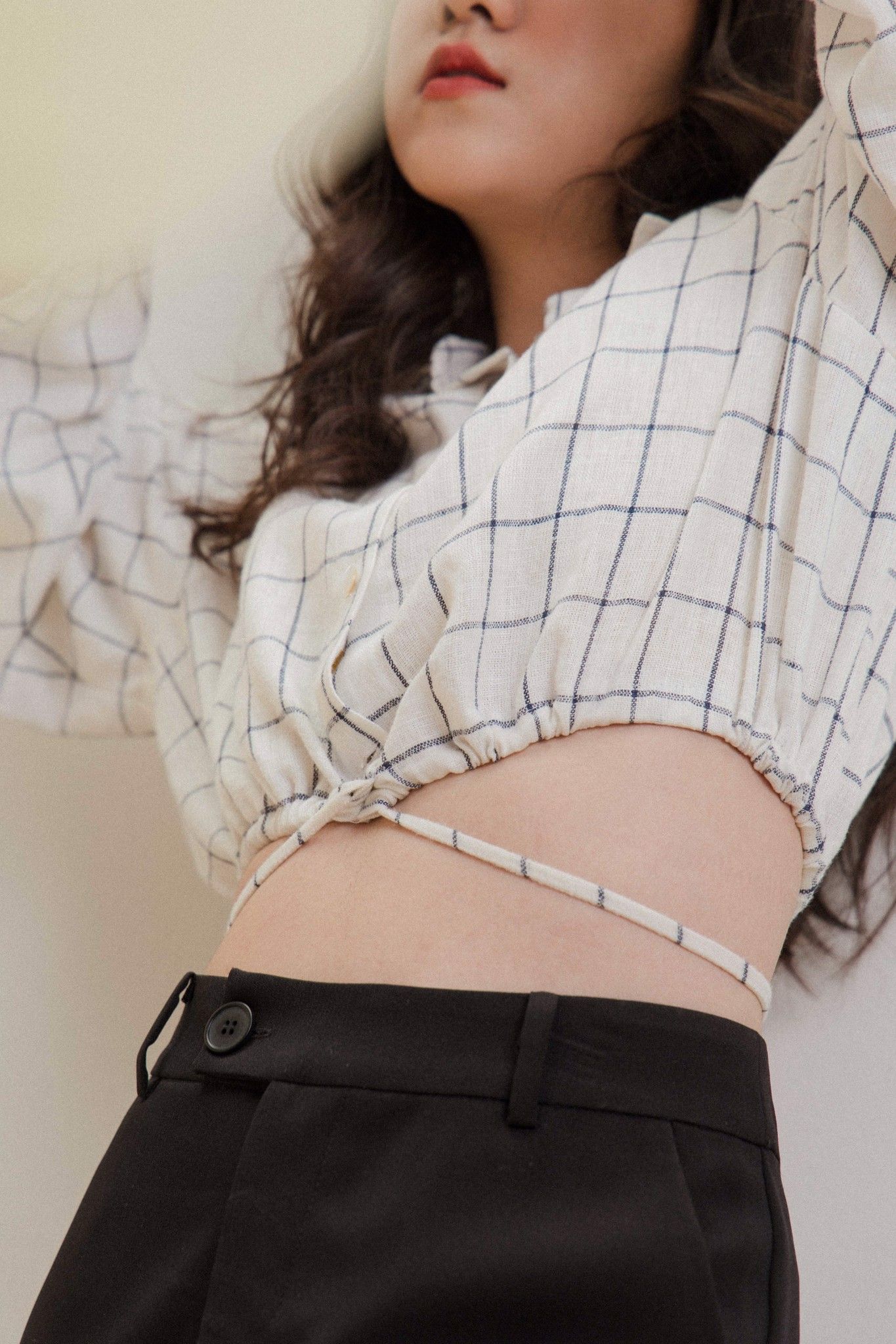 Checked Linen Cropped Shirt