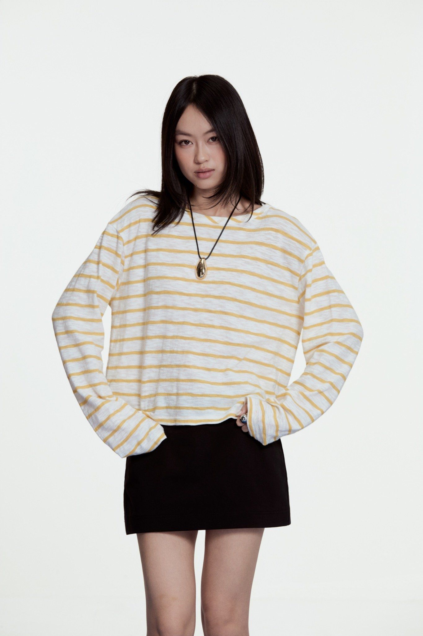 Striped Long Sleeve T-shirt - Yellow