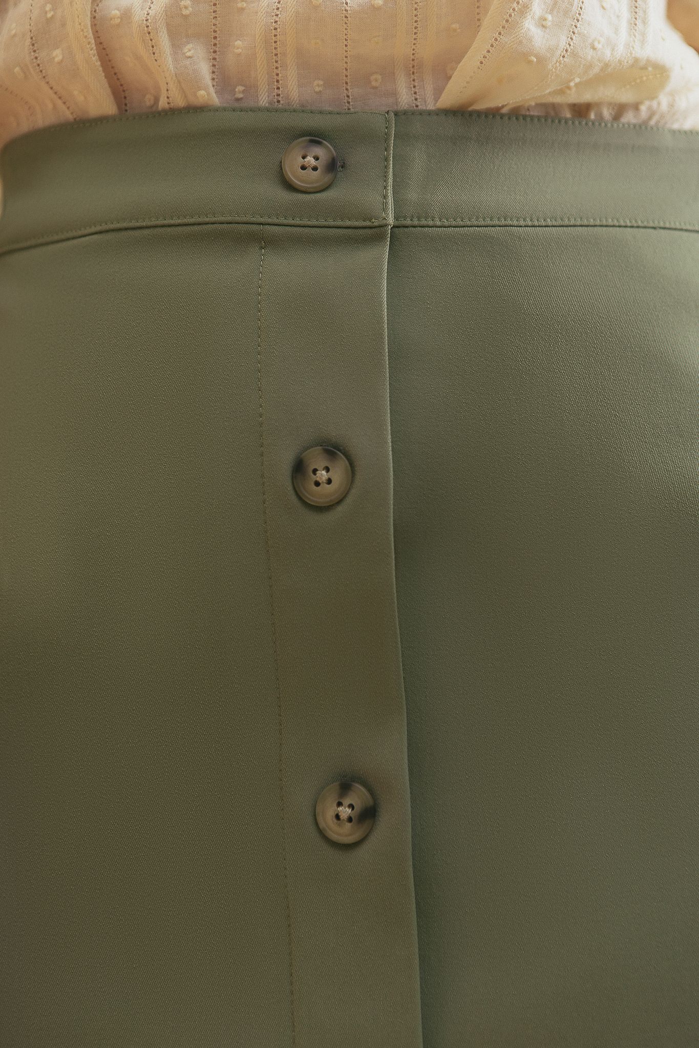 Olive Midi Skirt With Buttons
