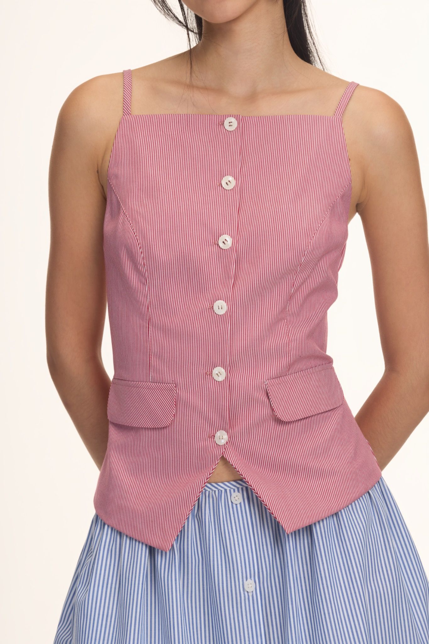 Red Striped Gilet Top