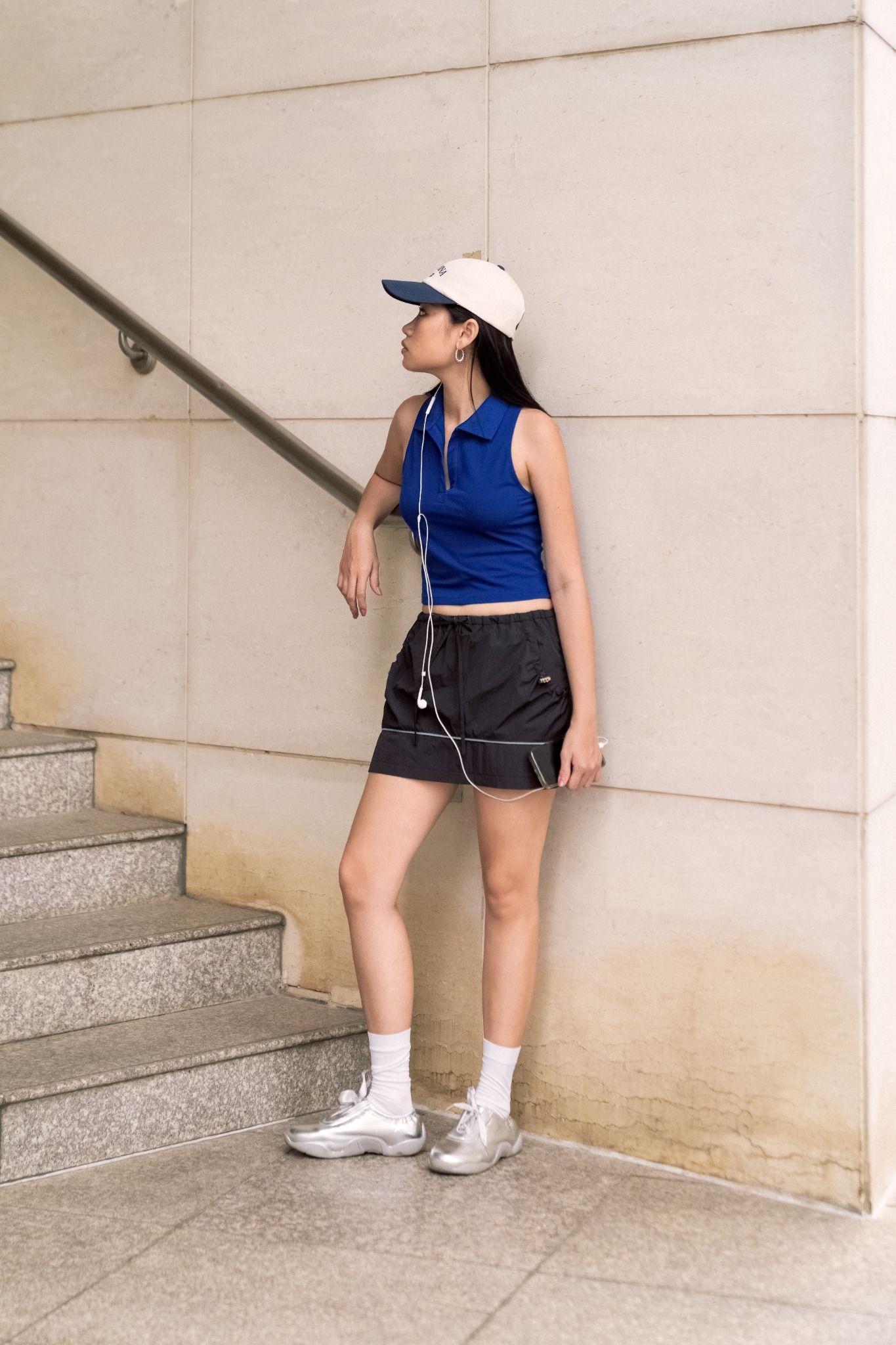 Blue Polo Neck Tank Top