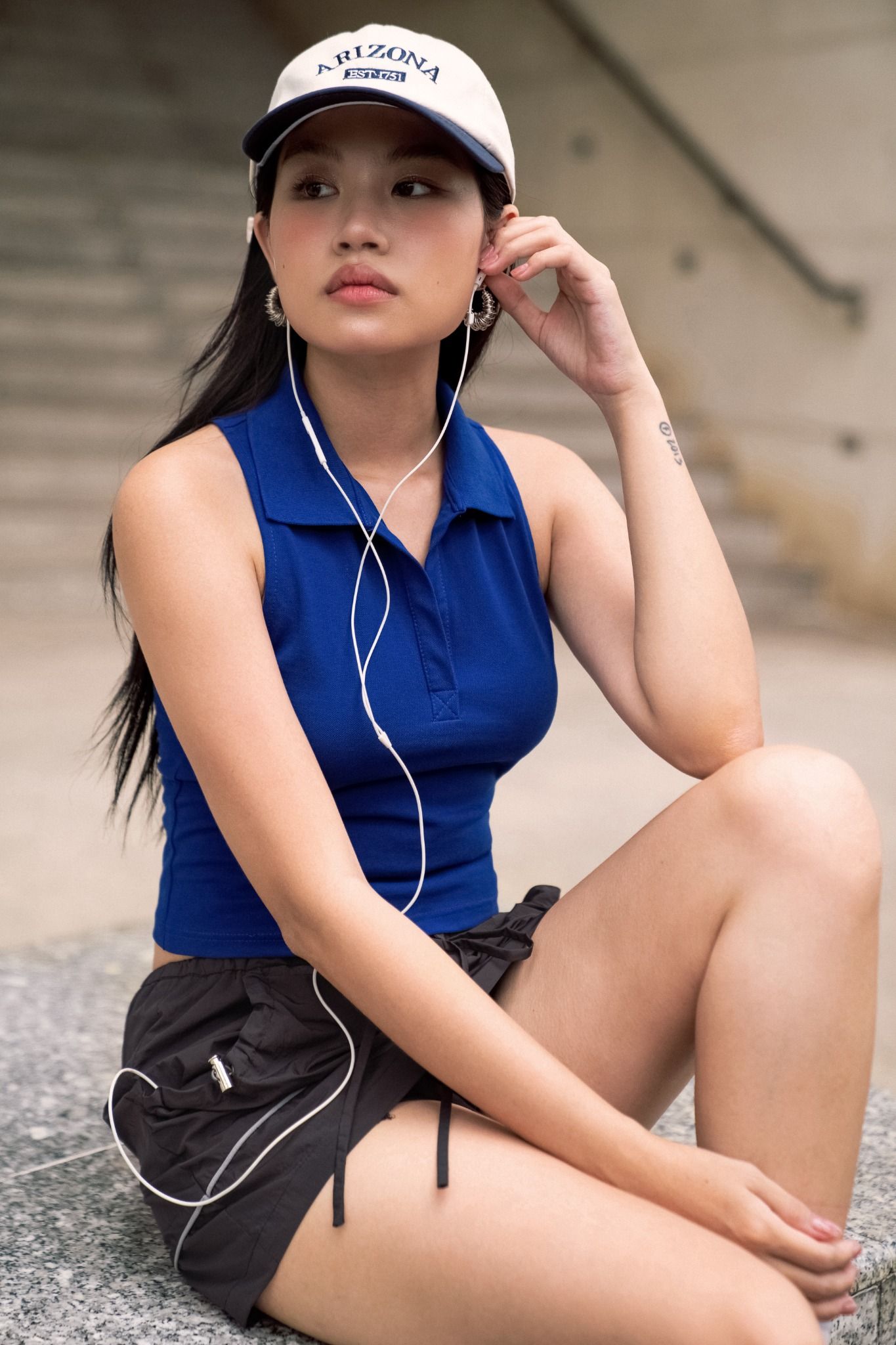 Blue Polo Neck Tank Top