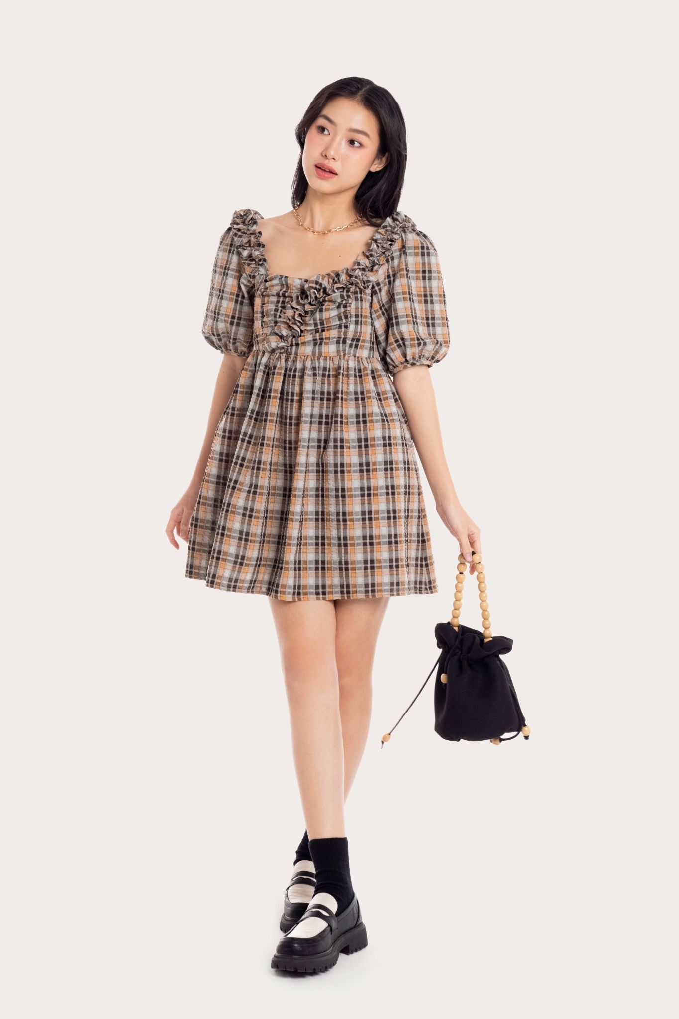  Checked Ruffle Babydoll Dress 