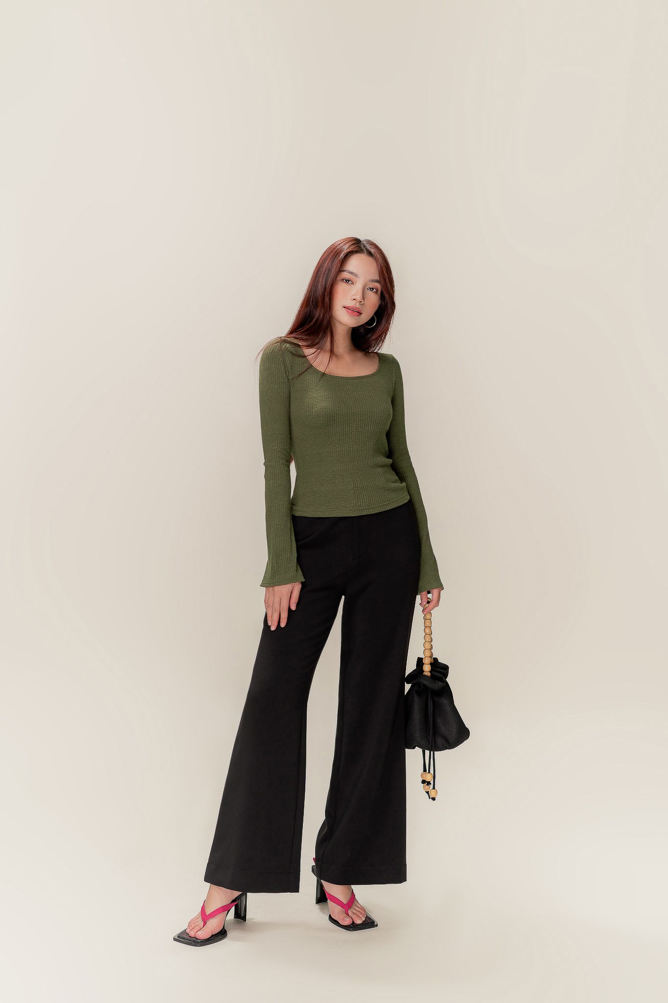  Black Slight Flare Trousers 