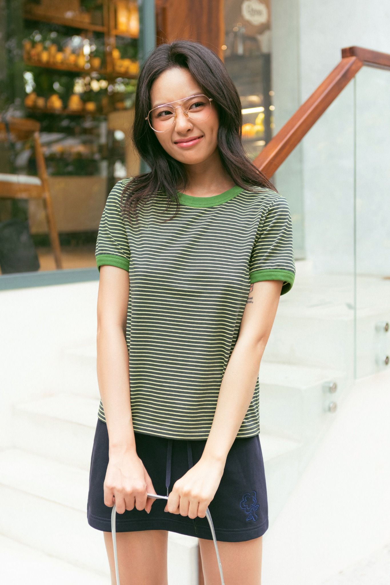 Green Striped Short Sleeve Baby Tee