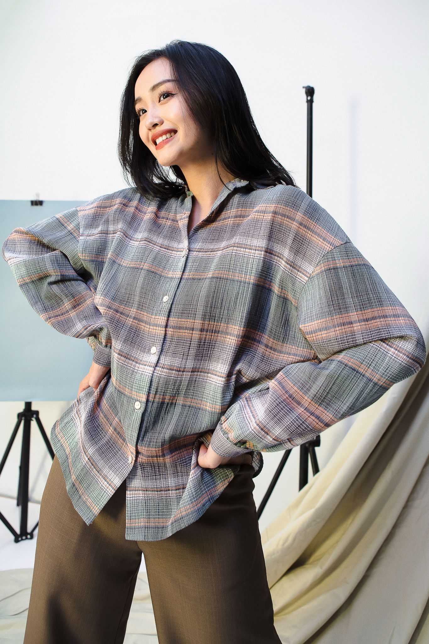 Check Oversized Shirt - Green