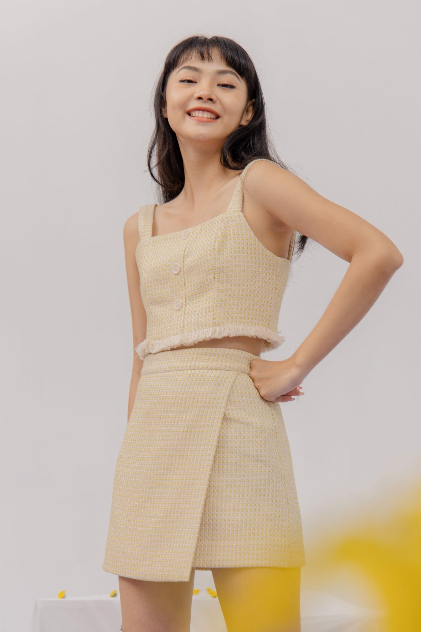 Lime Tweed Mini Skirt