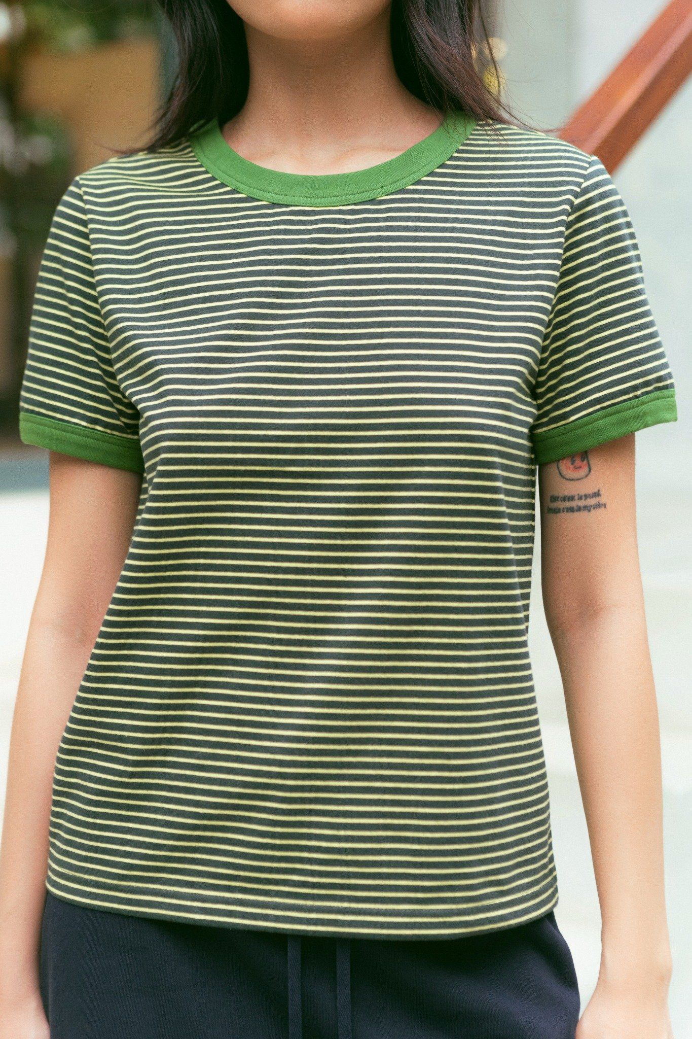  Green Striped Short Sleeve Baby Tee 