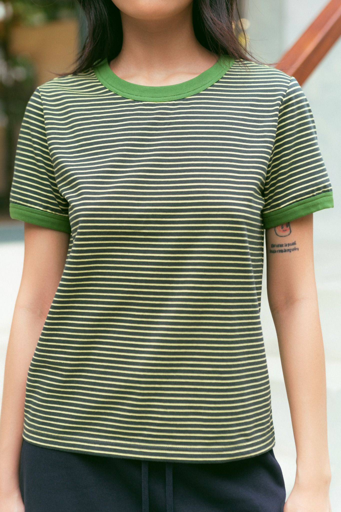 Green Striped Short Sleeve Baby Tee