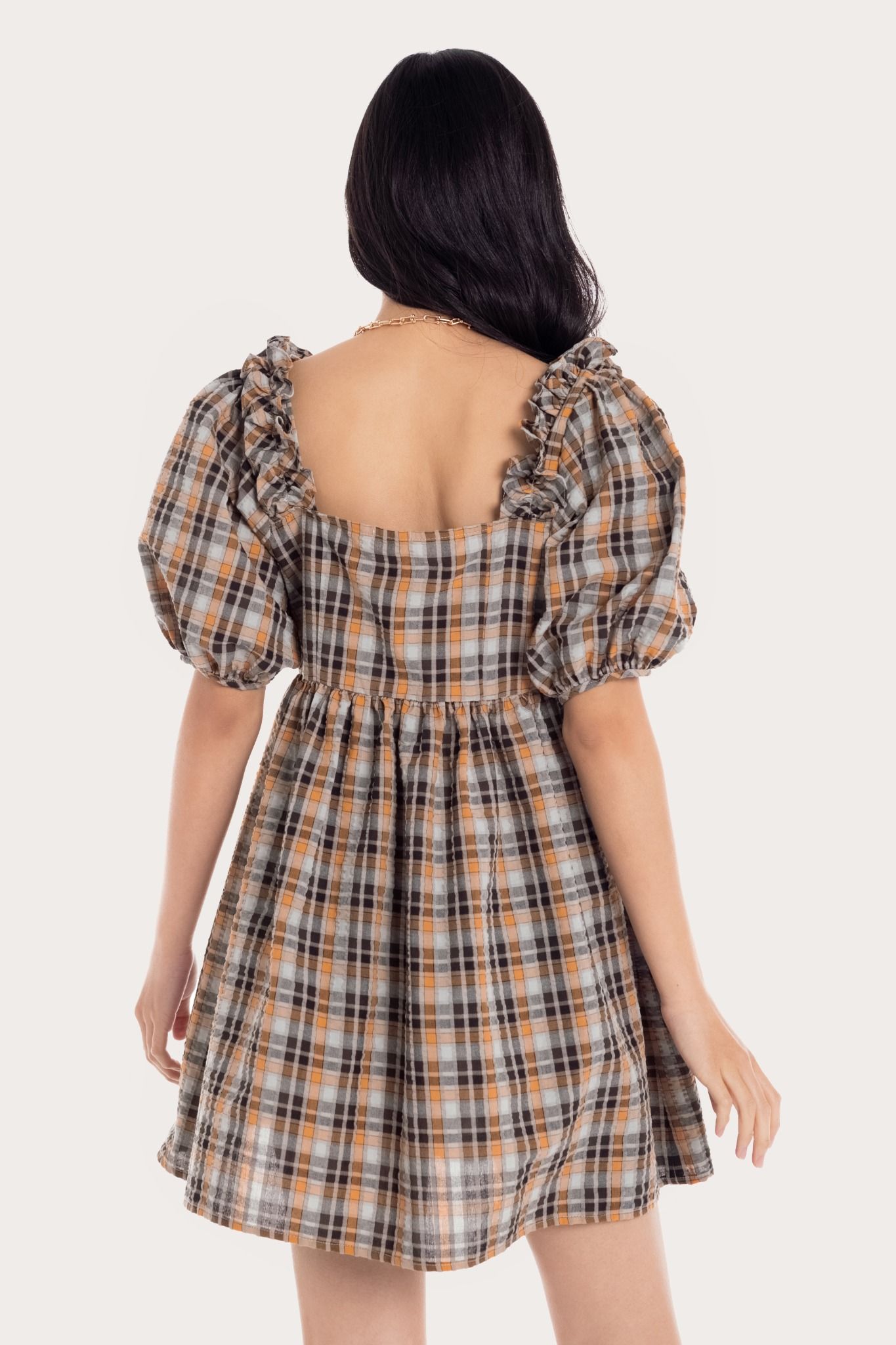  Checked Ruffle Babydoll Dress 