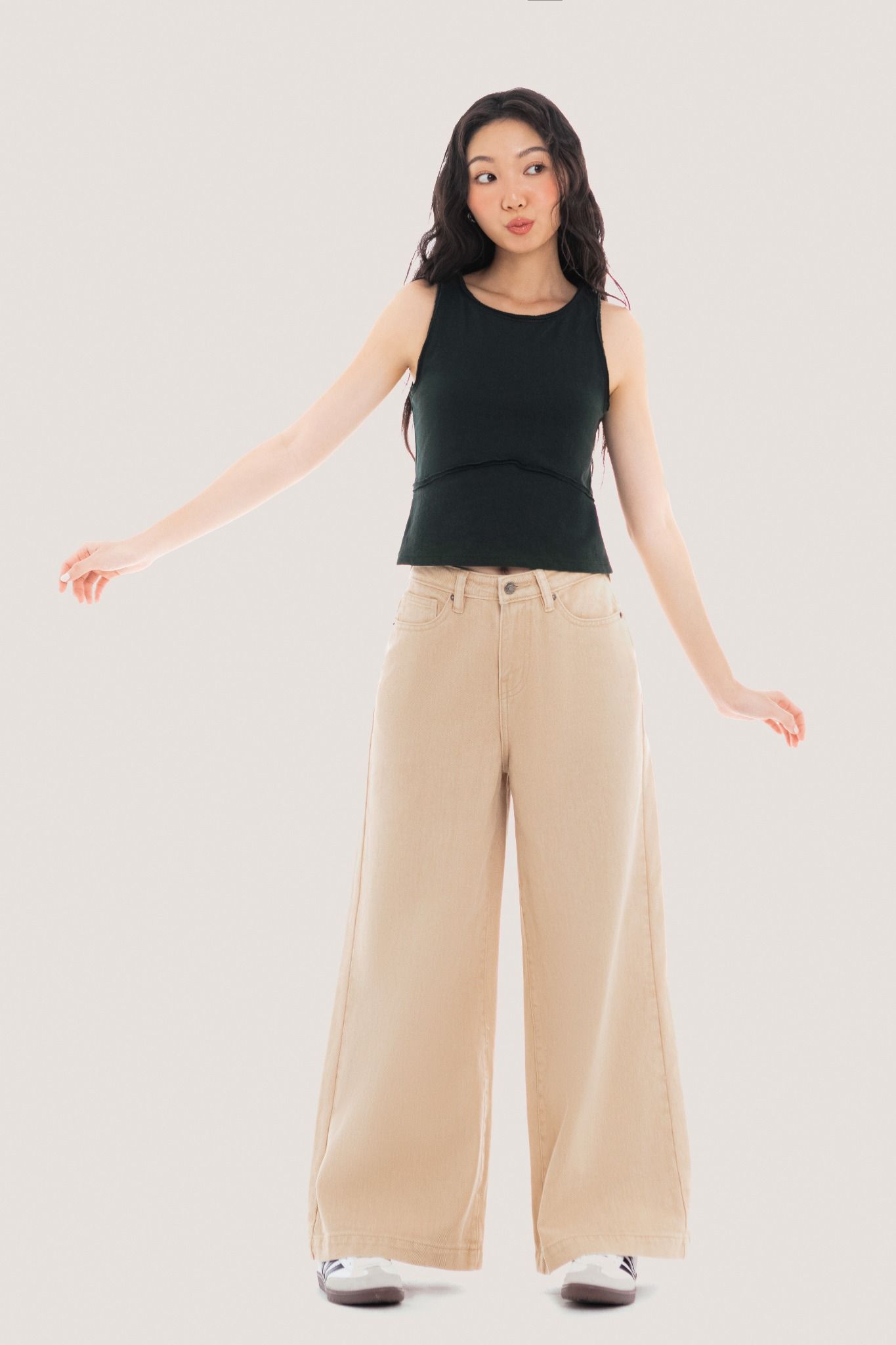 Beige Wide Leg Jeans